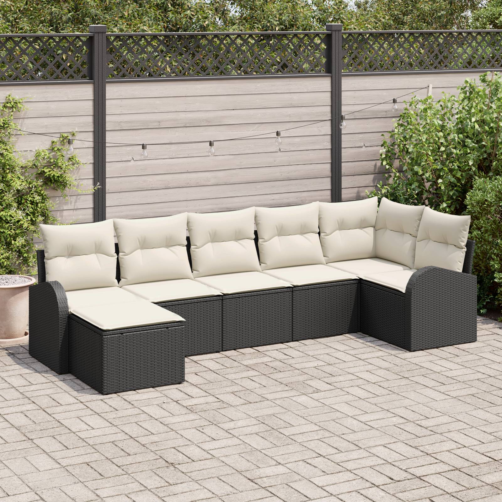 vidaXL 7-teiliges Garten-Sofa-Set mit Kissen Schwarz Poly-Rattan