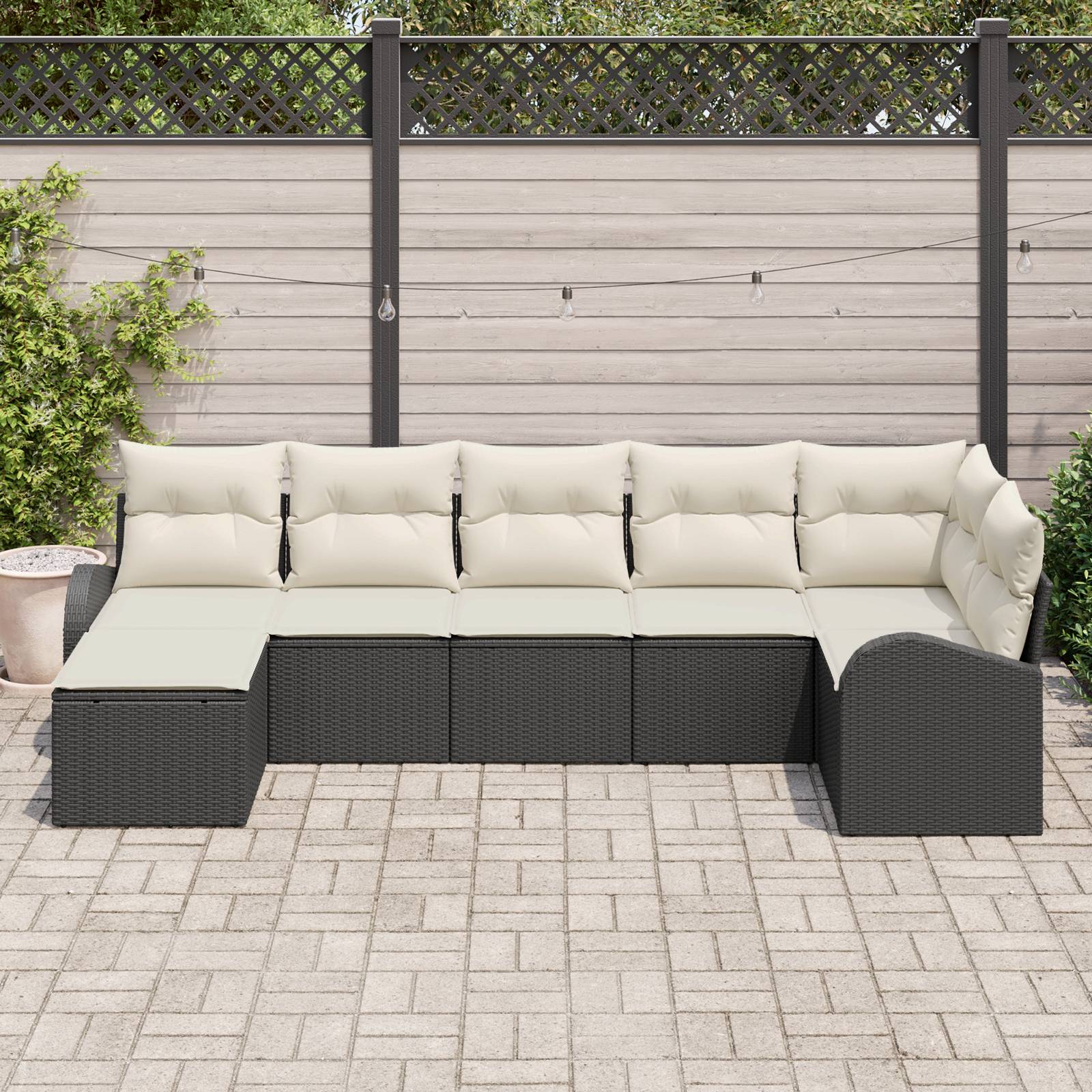 vidaXL 7-teiliges Garten-Sofa-Set mit Kissen Schwarz Poly-Rattan