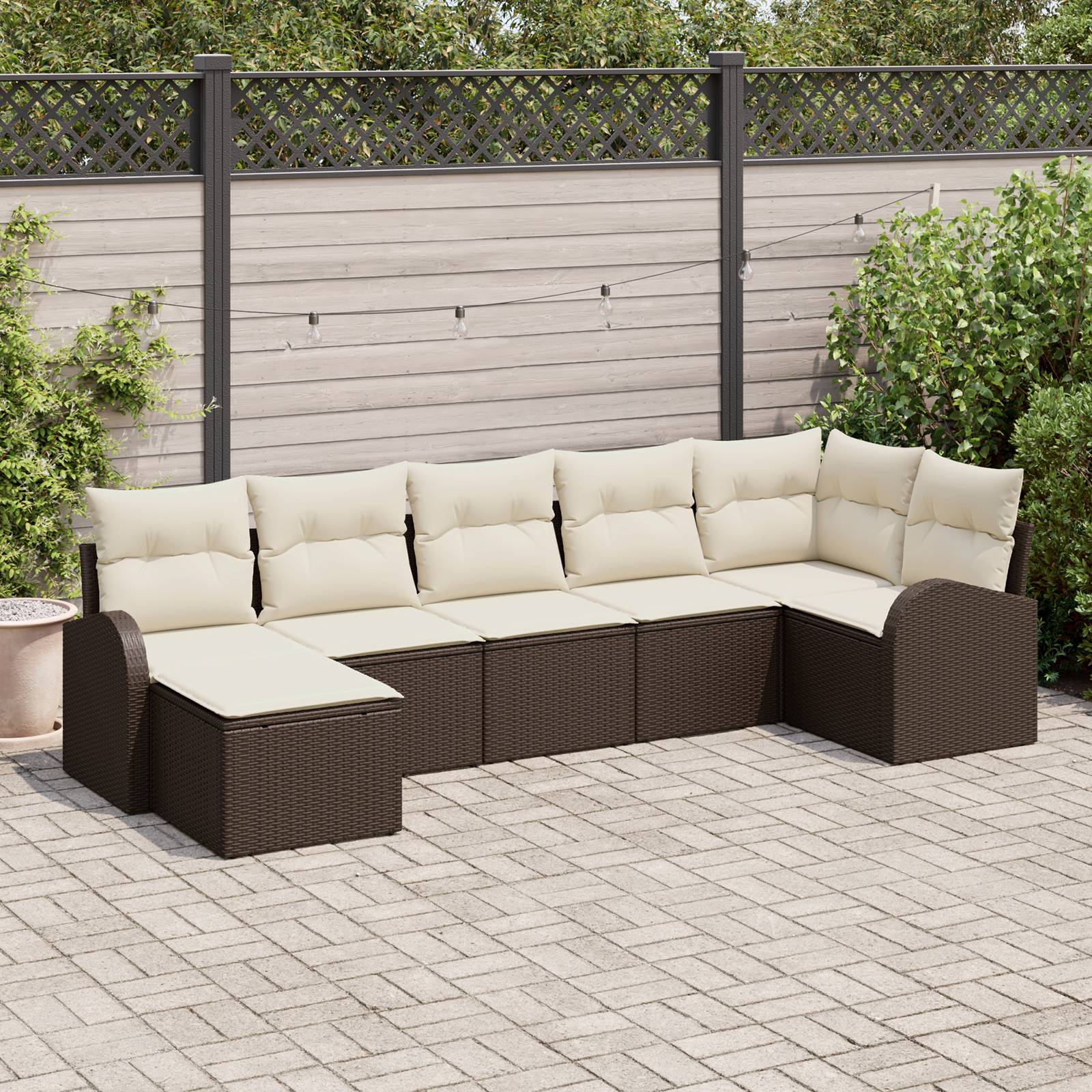 vidaXL 7 teiliges Garten Sofa Set mit Kissen Braun Poly Rattan