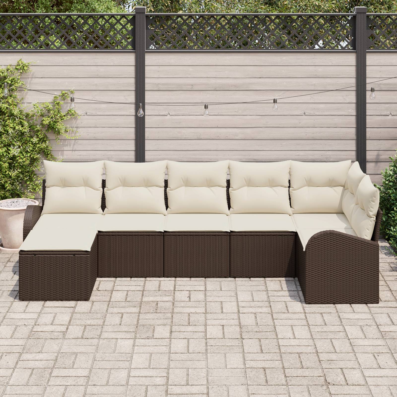 vidaXL 7 teiliges Garten Sofa Set mit Kissen Braun Poly Rattan
