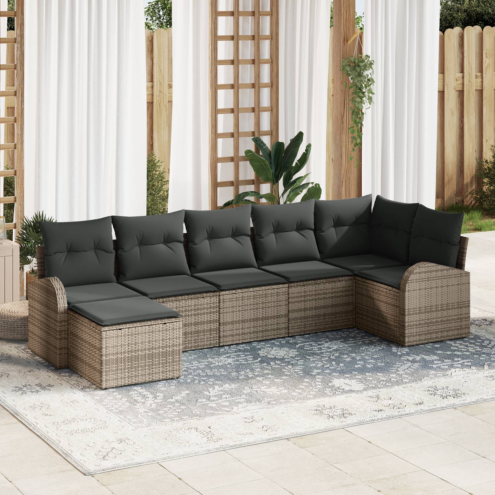 vidaXL 7-teiliges Garten Sofa Set mit Kissen Grau Poly Rattan