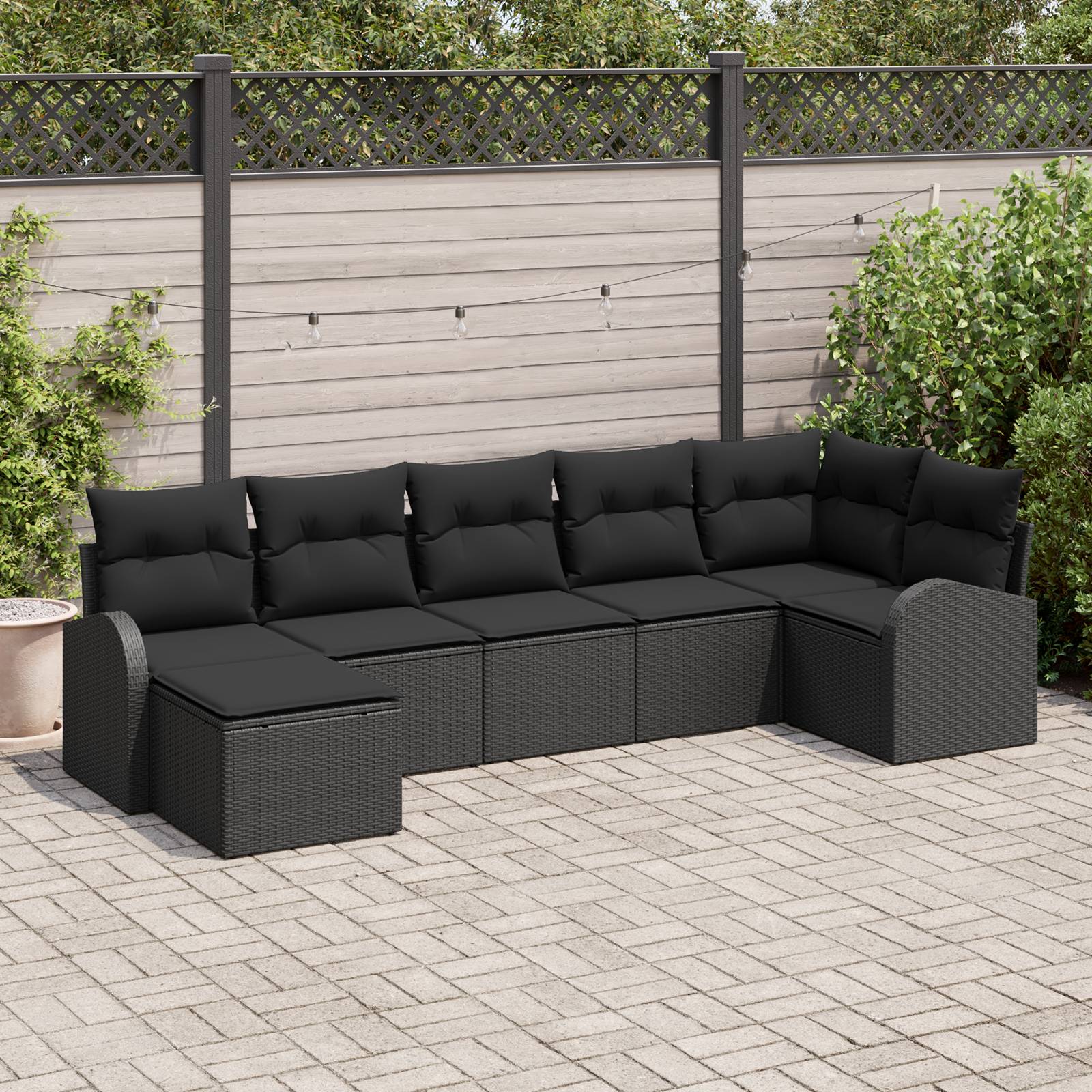 vidaXL 7-teiliges Garten Sofa Set mit Kissen Schwarz Poly Rattan