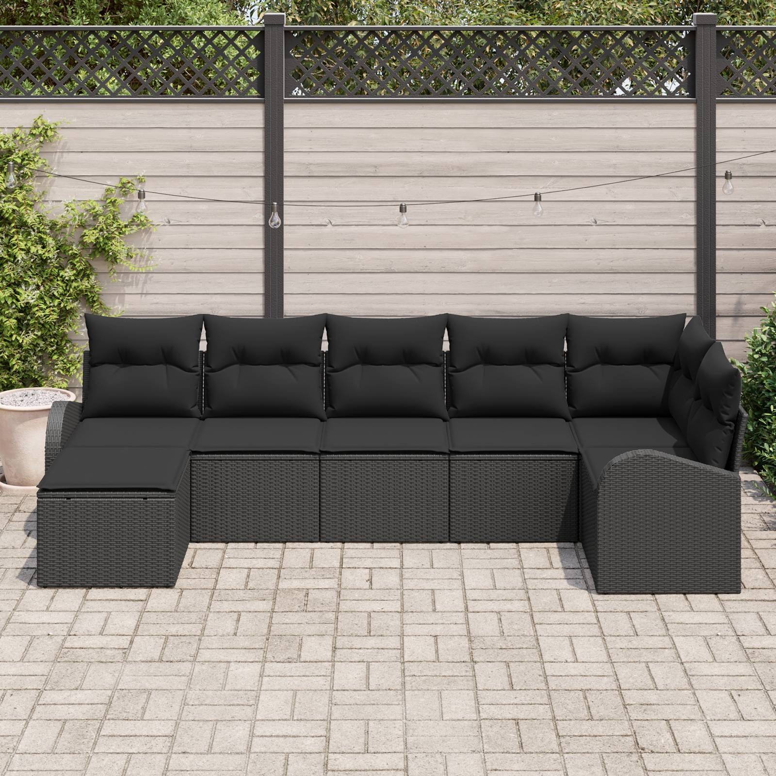 vidaXL 7-teiliges Garten Sofa Set mit Kissen Schwarz Poly Rattan