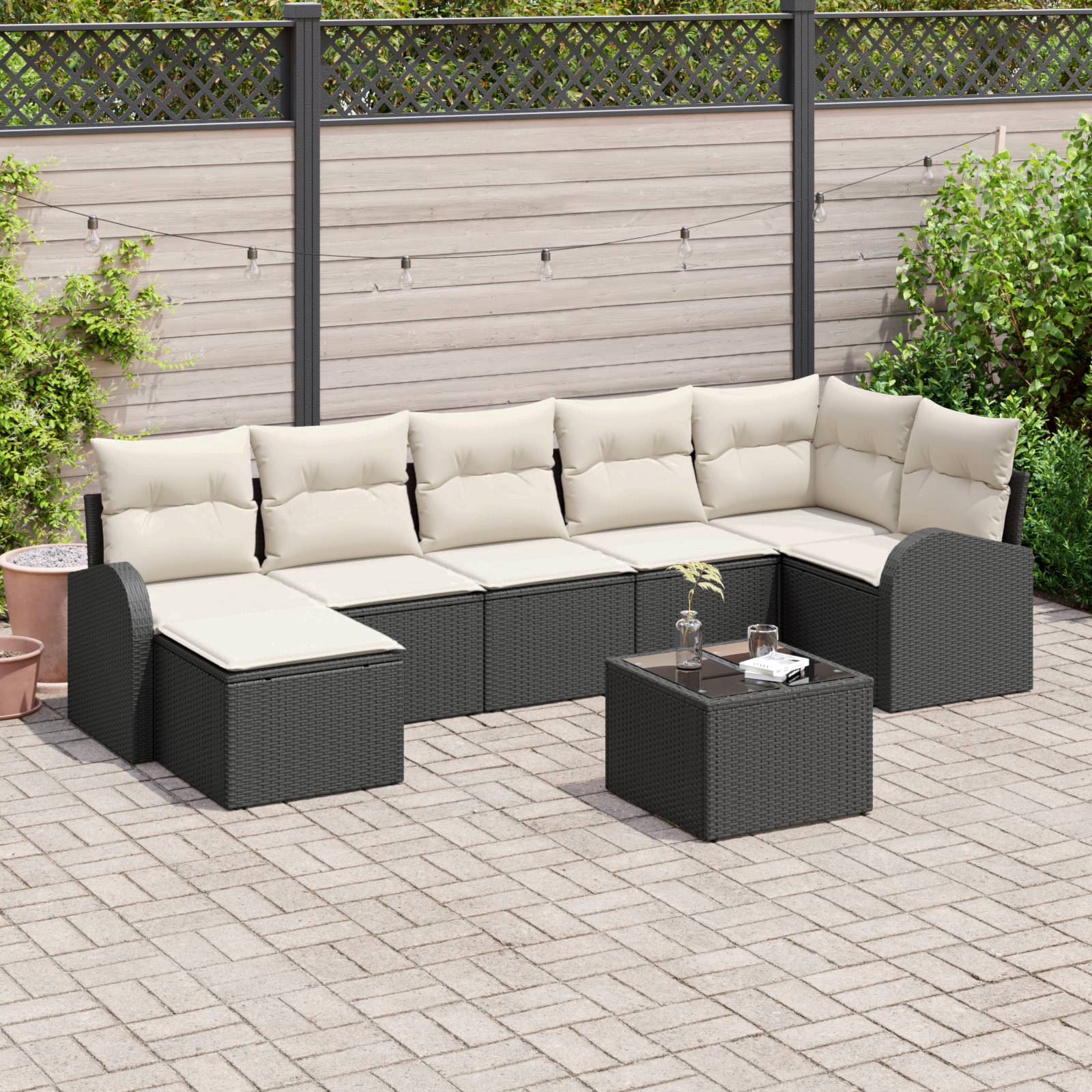 vidaXL 7-teiliges Garten-Sofa-Set mit Kissen, braunes Poly-Rattan