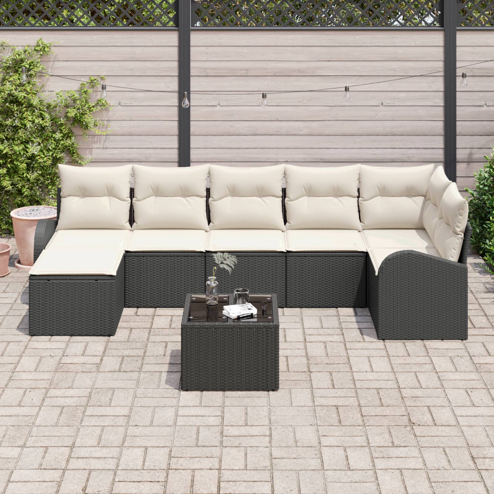 vidaXL 7-teiliges Garten-Sofa-Set mit Kissen, braunes Poly-Rattan