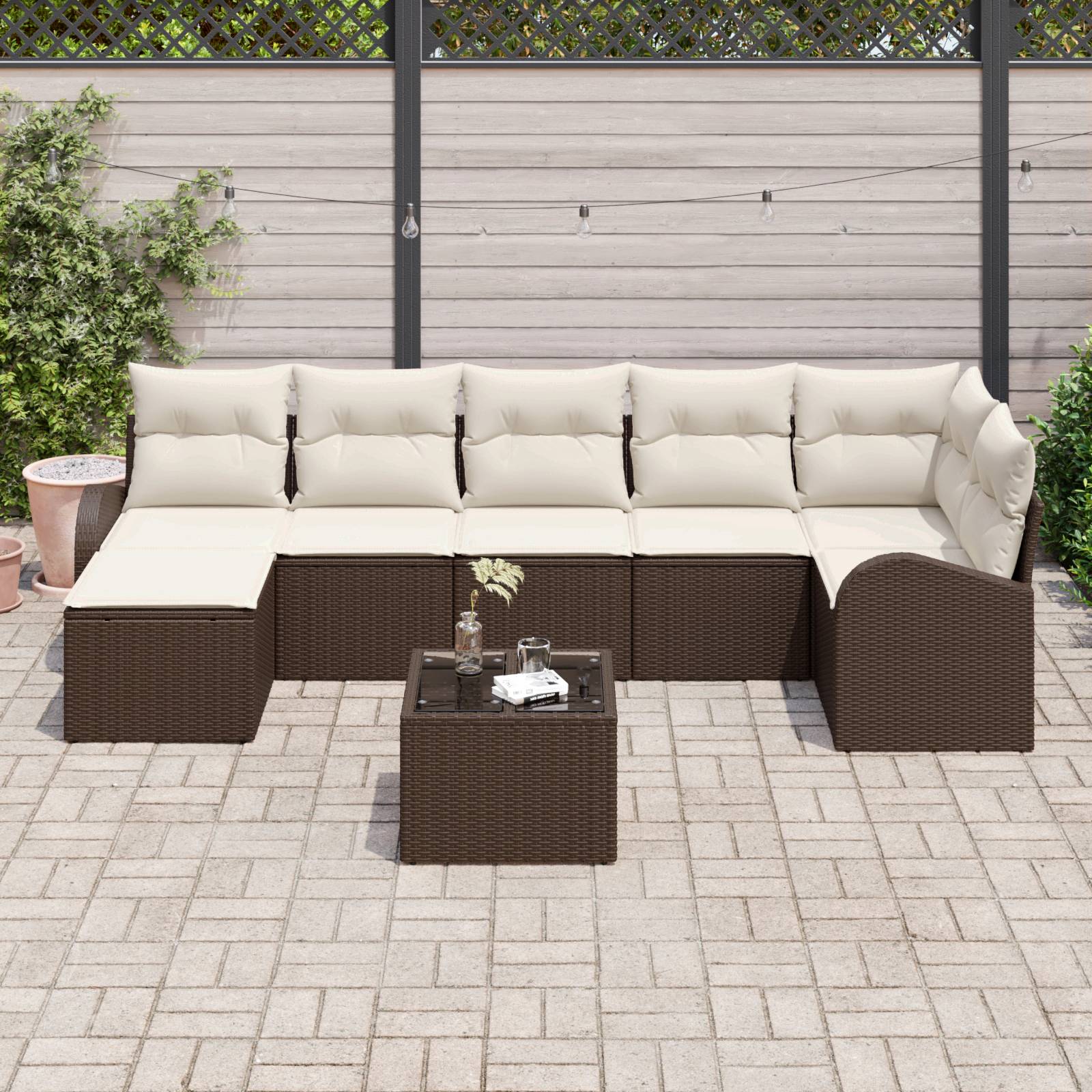 vidaXL 7-teiliges Garten Sofa Set mit Kissen Grau Poly Rattan