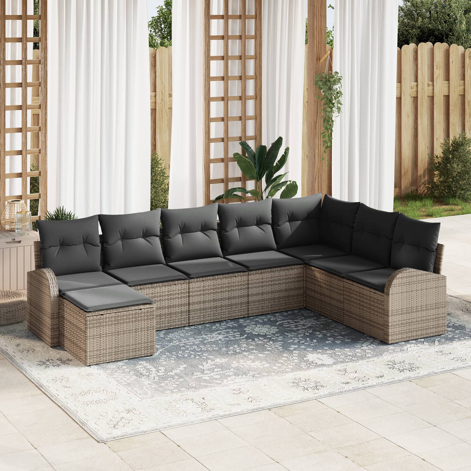 vidaXL 8-teiliges Garten Sofa Set mit Kissen Graues Poly Rattan