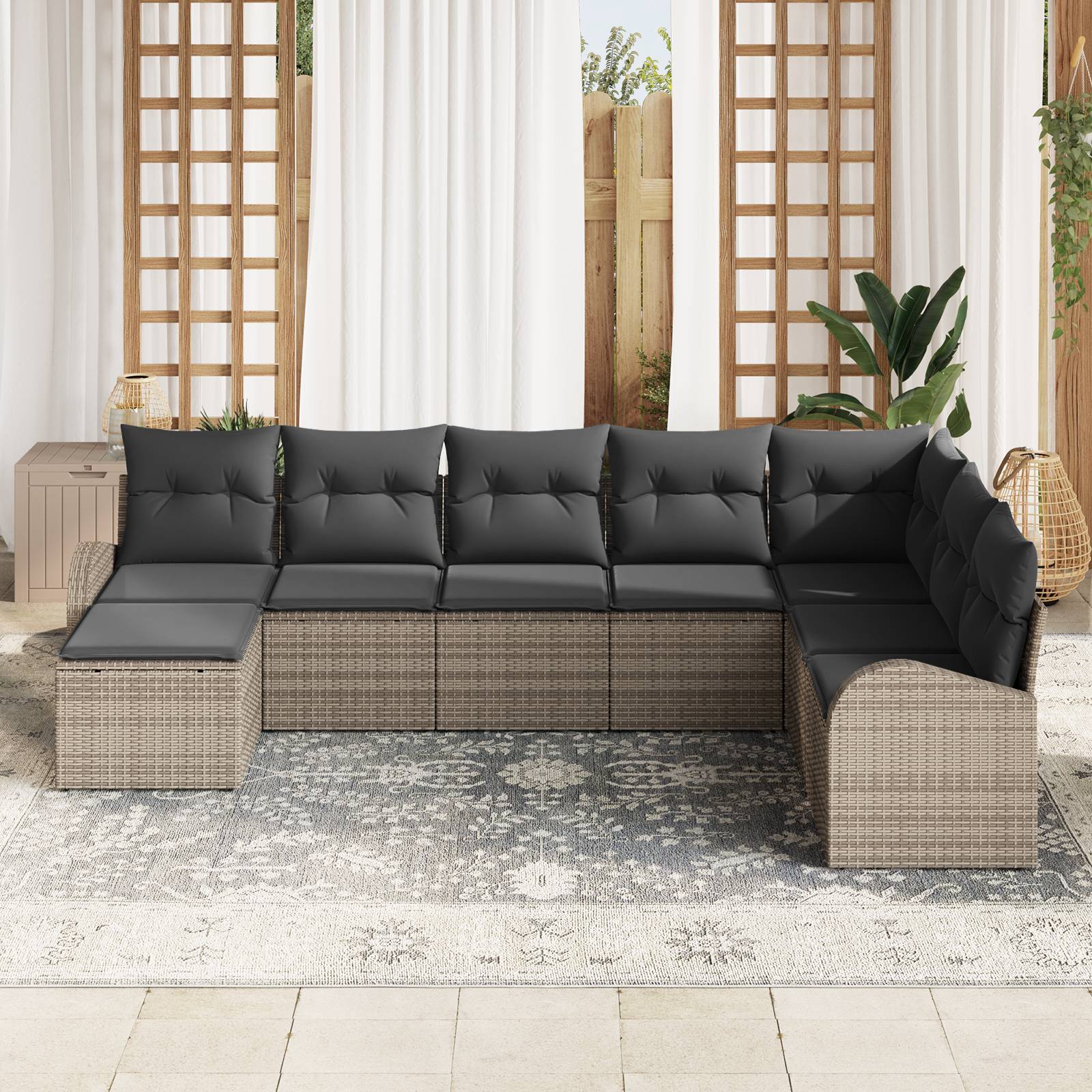 vidaXL 8-teiliges Garten Sofa Set mit Kissen Graues Poly Rattan