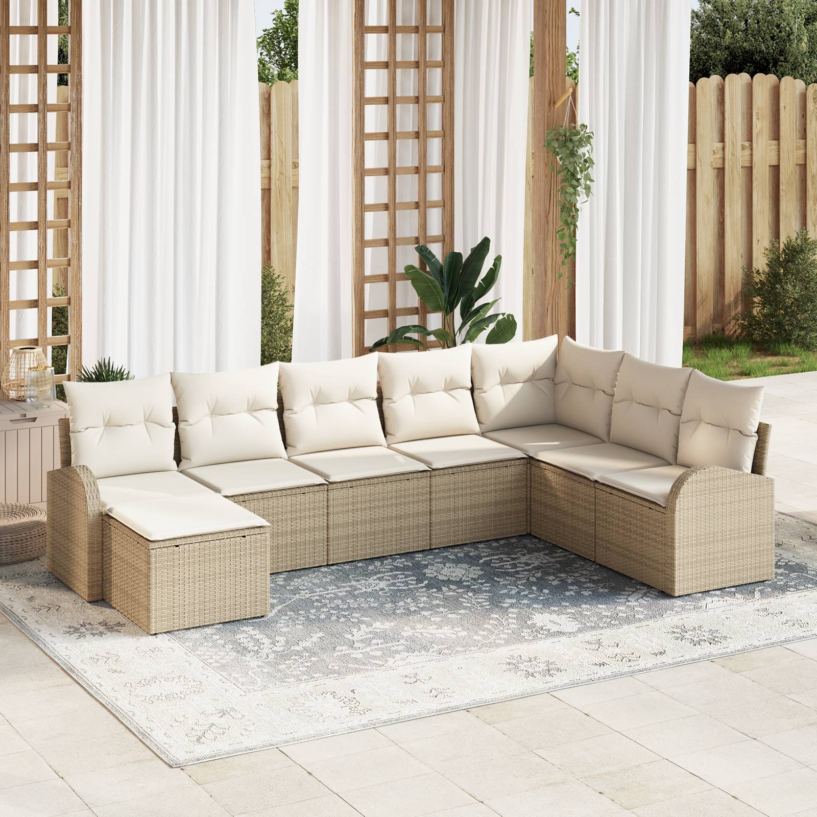 vidaXL 8-teiliges Garten-Sofa-Set mit Kissen Beige Poly Rattan