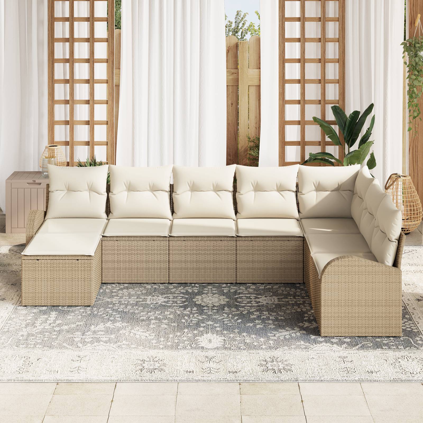 vidaXL 8-teiliges Garten-Sofa-Set mit Kissen Beige Poly Rattan