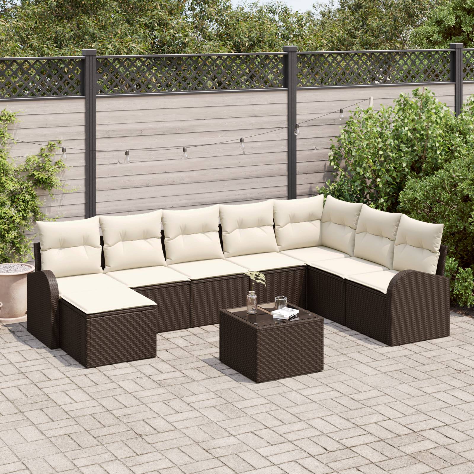 vidaXL 8-teiliges Garten-Sofa-Set mit Kissen Grau Poly-Rattan