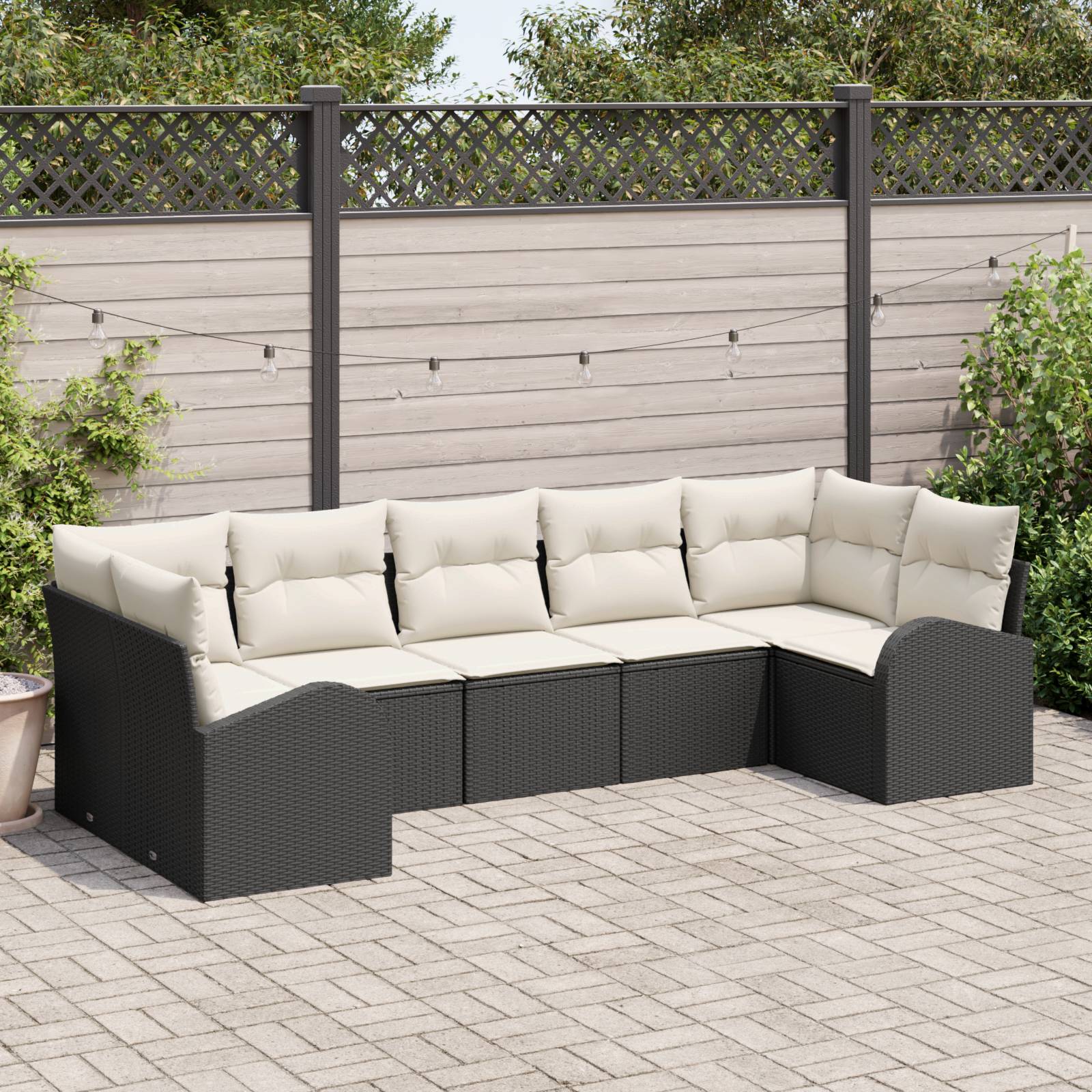 vidaXL 7-teiliges Garten-Sofa-Set mit Kissen in Schwarz Poly-Rattan