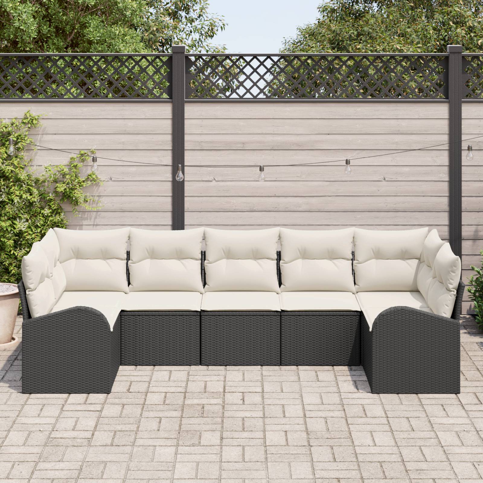 vidaXL 7-teiliges Garten-Sofa-Set mit Kissen in Schwarz Poly-Rattan