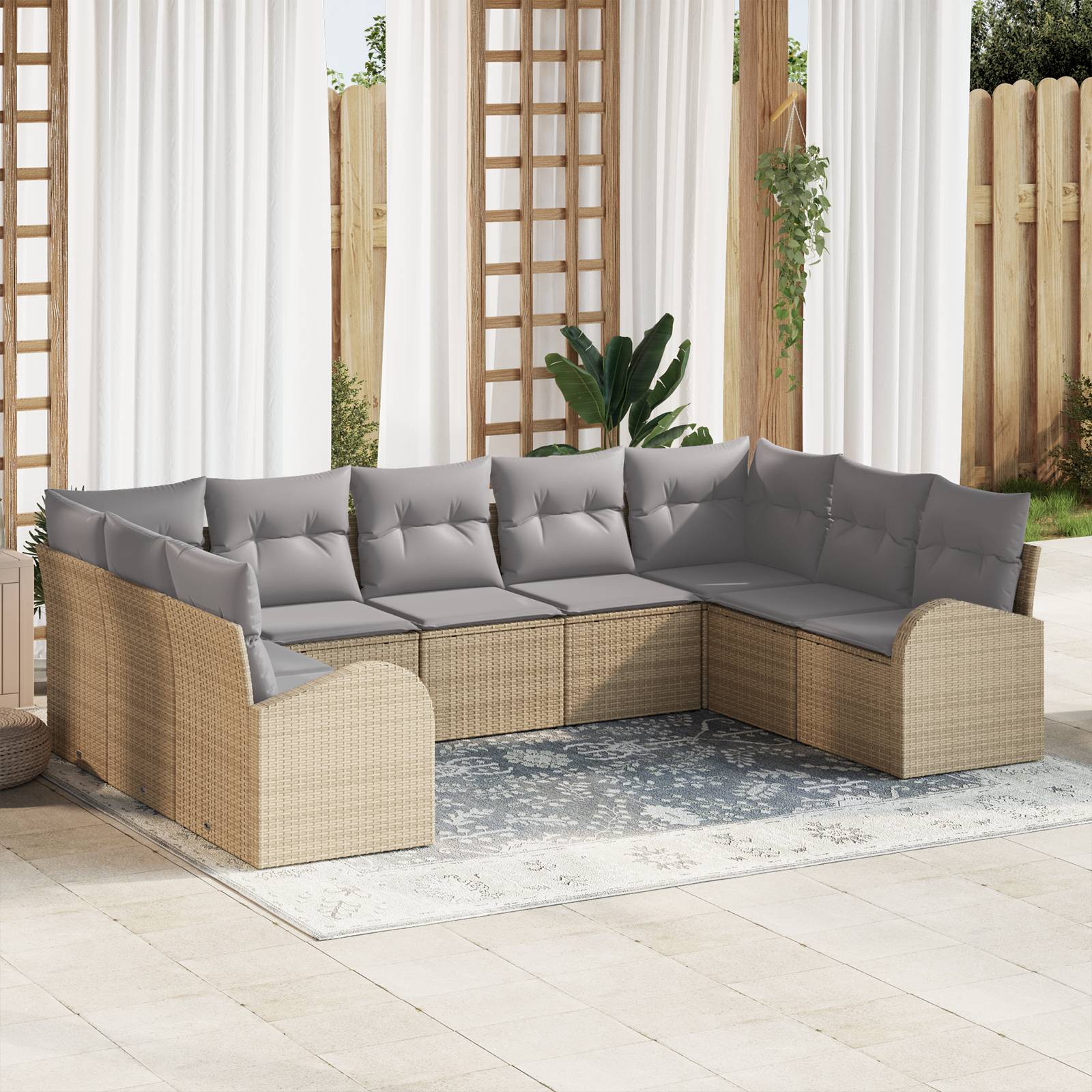 vidaXL 9-teiliges Garten Sofa Set mit Kissen Beige Poly Rattan