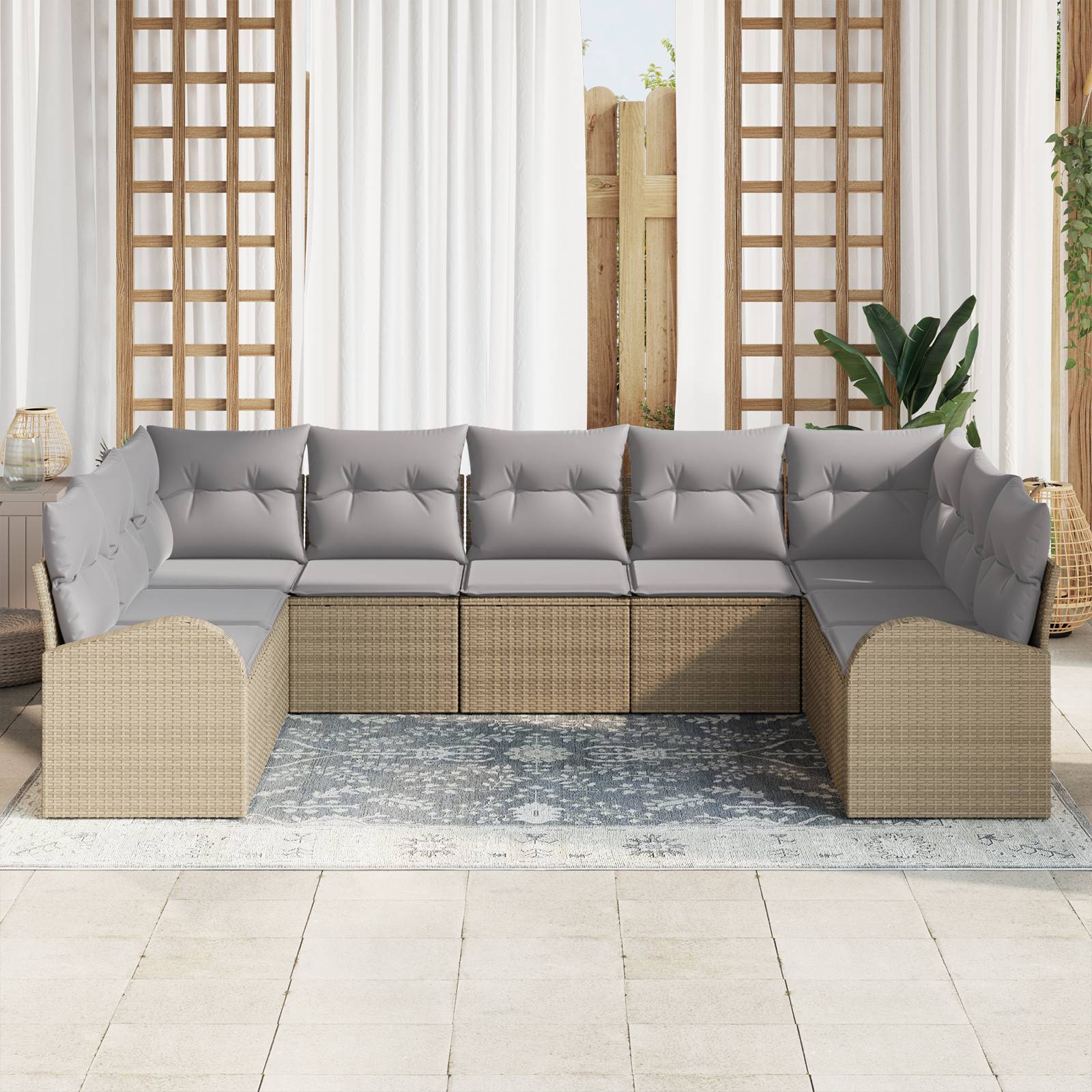 vidaXL 9-teiliges Garten Sofa Set mit Kissen Beige Poly Rattan