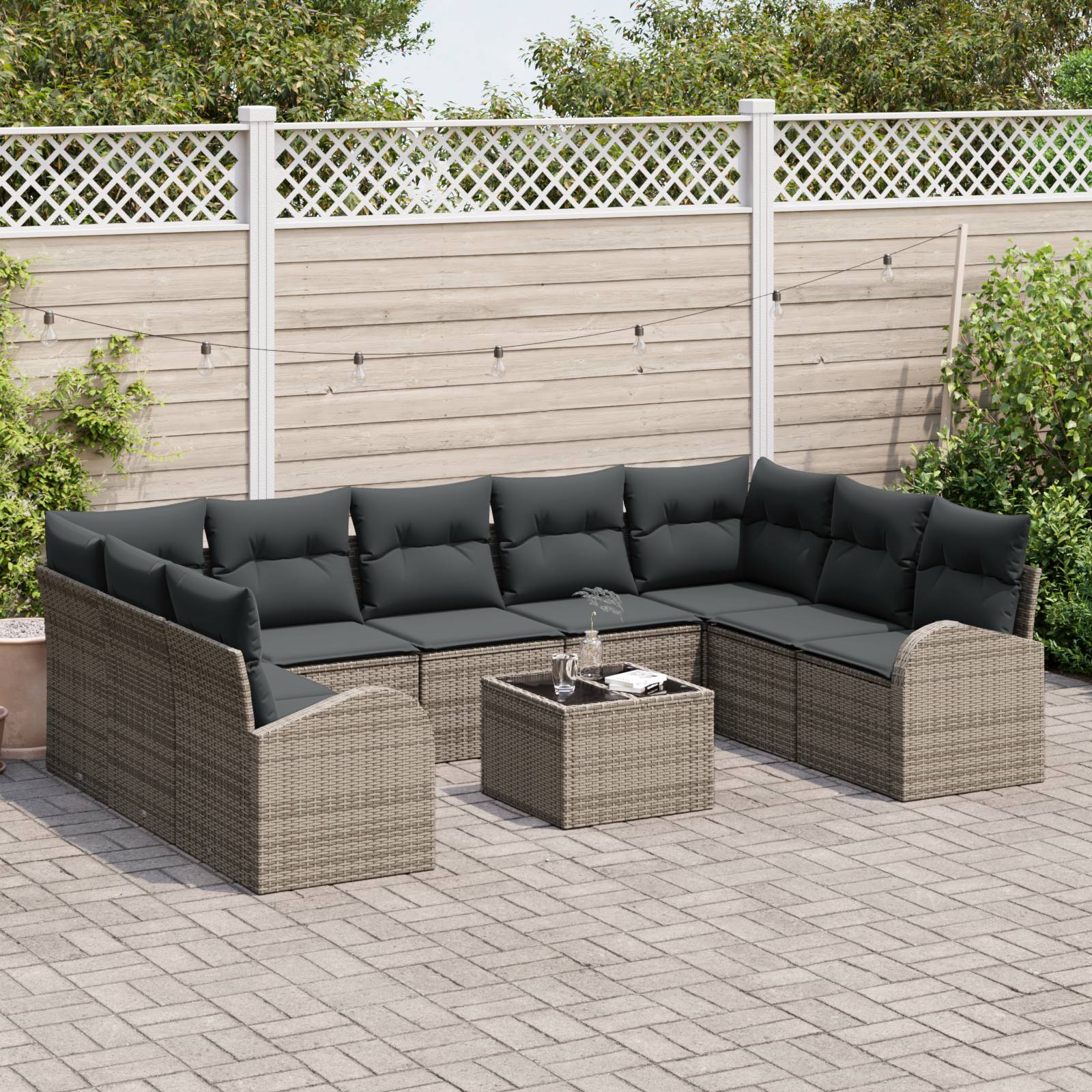 vidaXL 9-teiliges Garten Sofa Set mit Kissen Schwarz Poly Rattan
