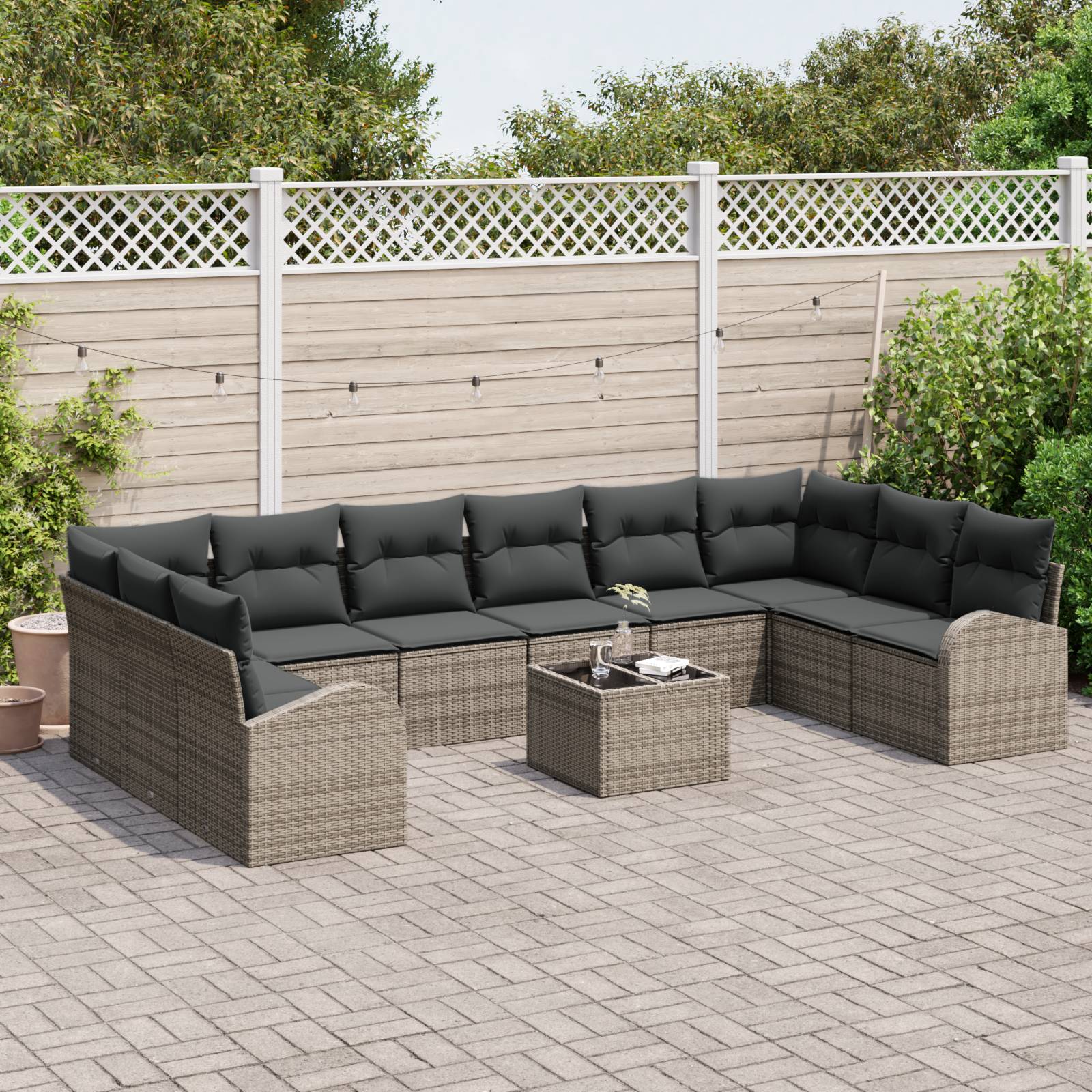 vidaXL 10-teiliges Garten-Sofa-Set mit Kissen Schwarz Poly-Rattan