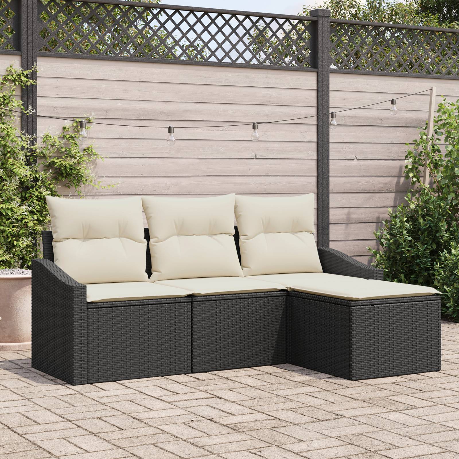 vidaXL 4-tlg. Garten-Sofagarnitur mit Kissen Schwarz Poly Rattan