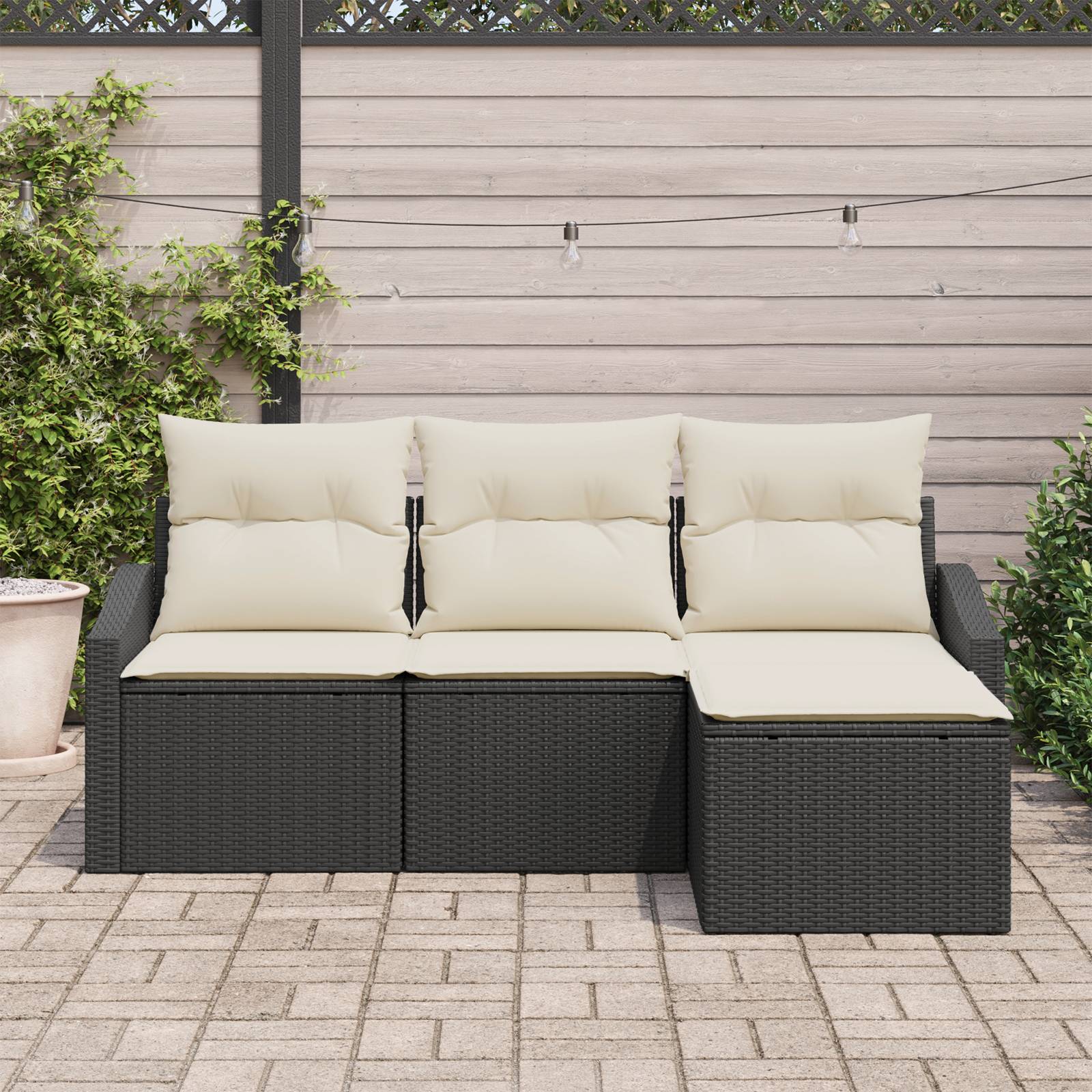 vidaXL 4-tlg. Garten-Sofagarnitur mit Kissen Schwarz Poly Rattan
