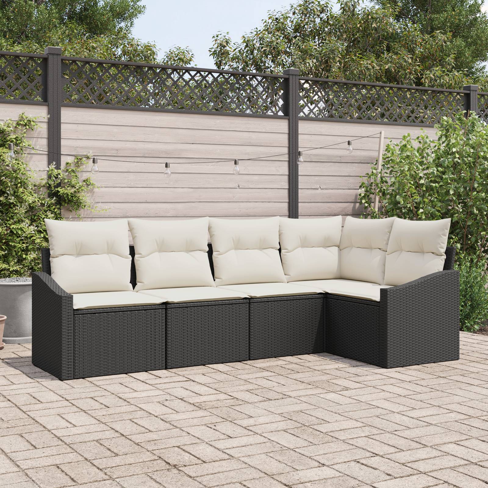 vidaXL 5-teiliges Garten Sofa Set mit Kissen Schwarz Poly Rattan