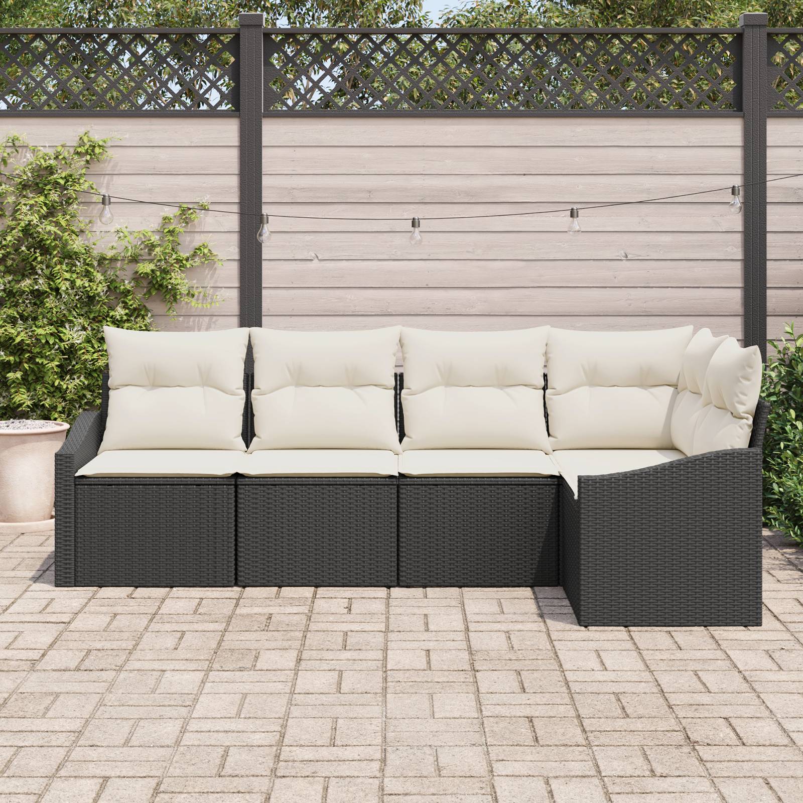 vidaXL 5-teiliges Garten Sofa Set mit Kissen Schwarz Poly Rattan