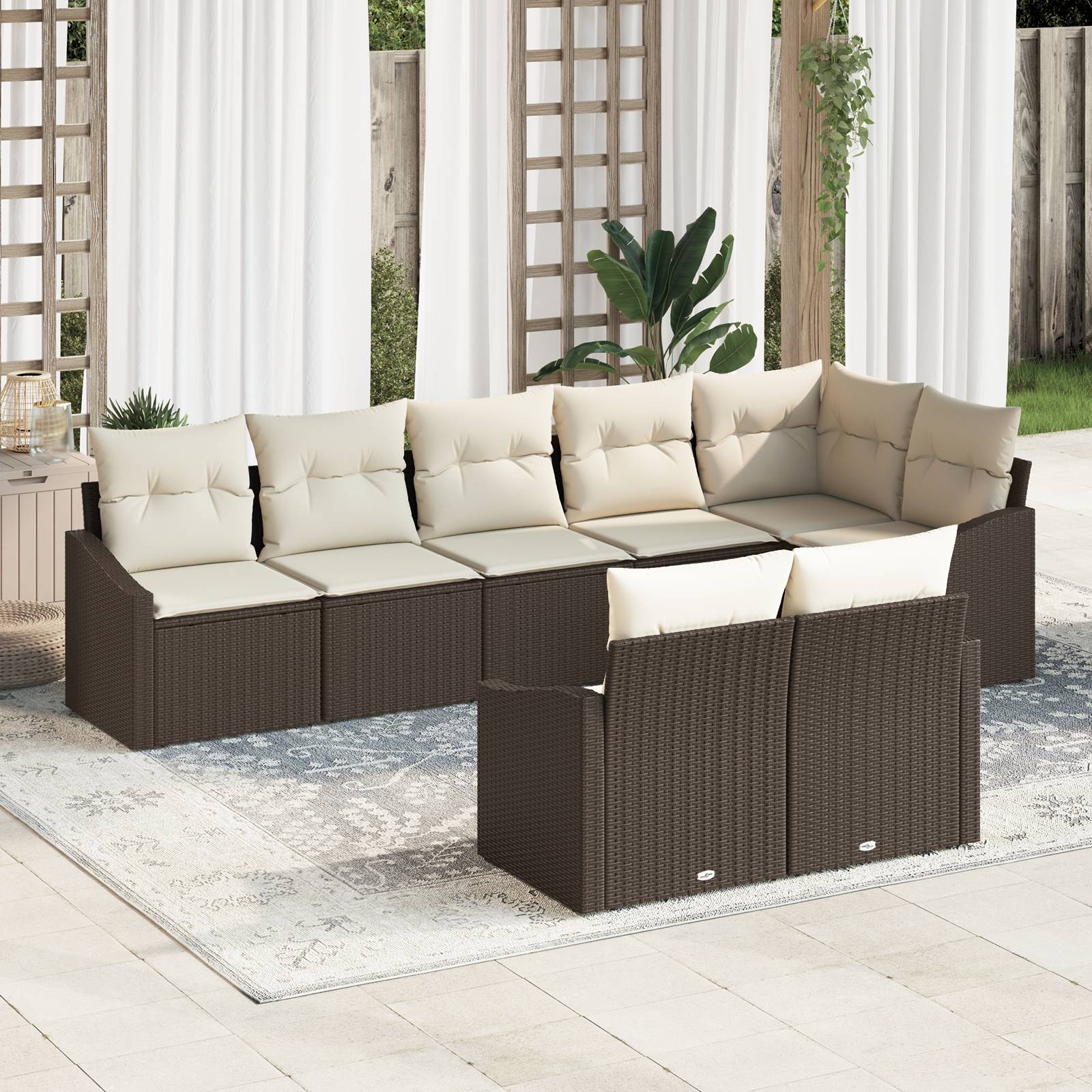 vidaXL 8-teiliges Garten-Sofa-Set mit Kissen Braun Poly Rattan