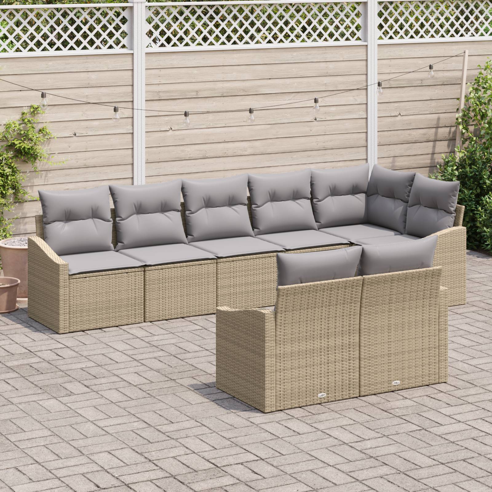 vidaXL 8-teiliges Garten Sofaset mit Kissen Beige Poly Rattan