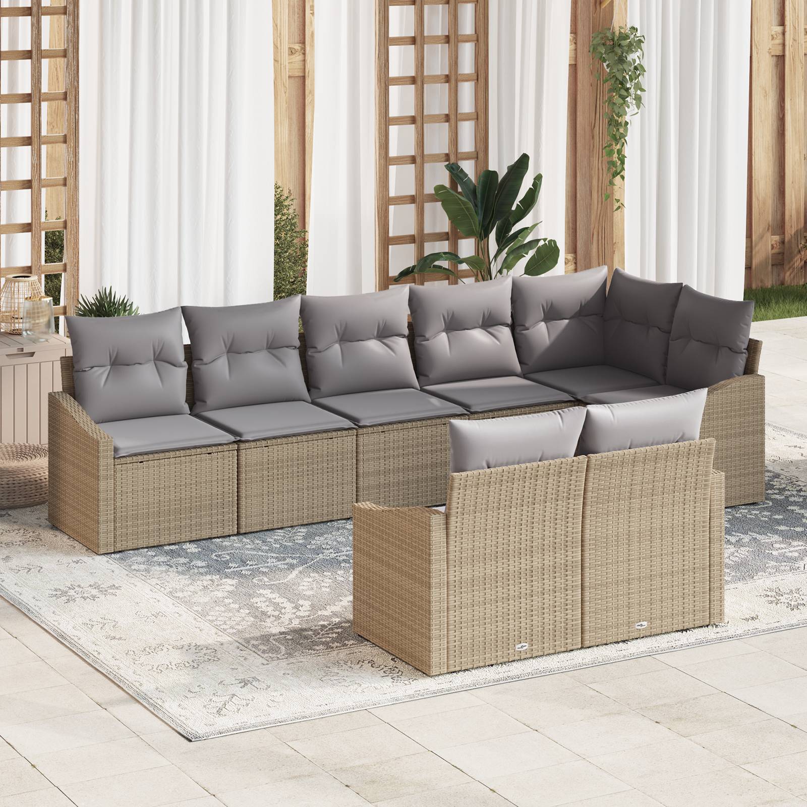 vidaXL 8-teiliges Garten Sofaset mit Kissen Beige Poly Rattan