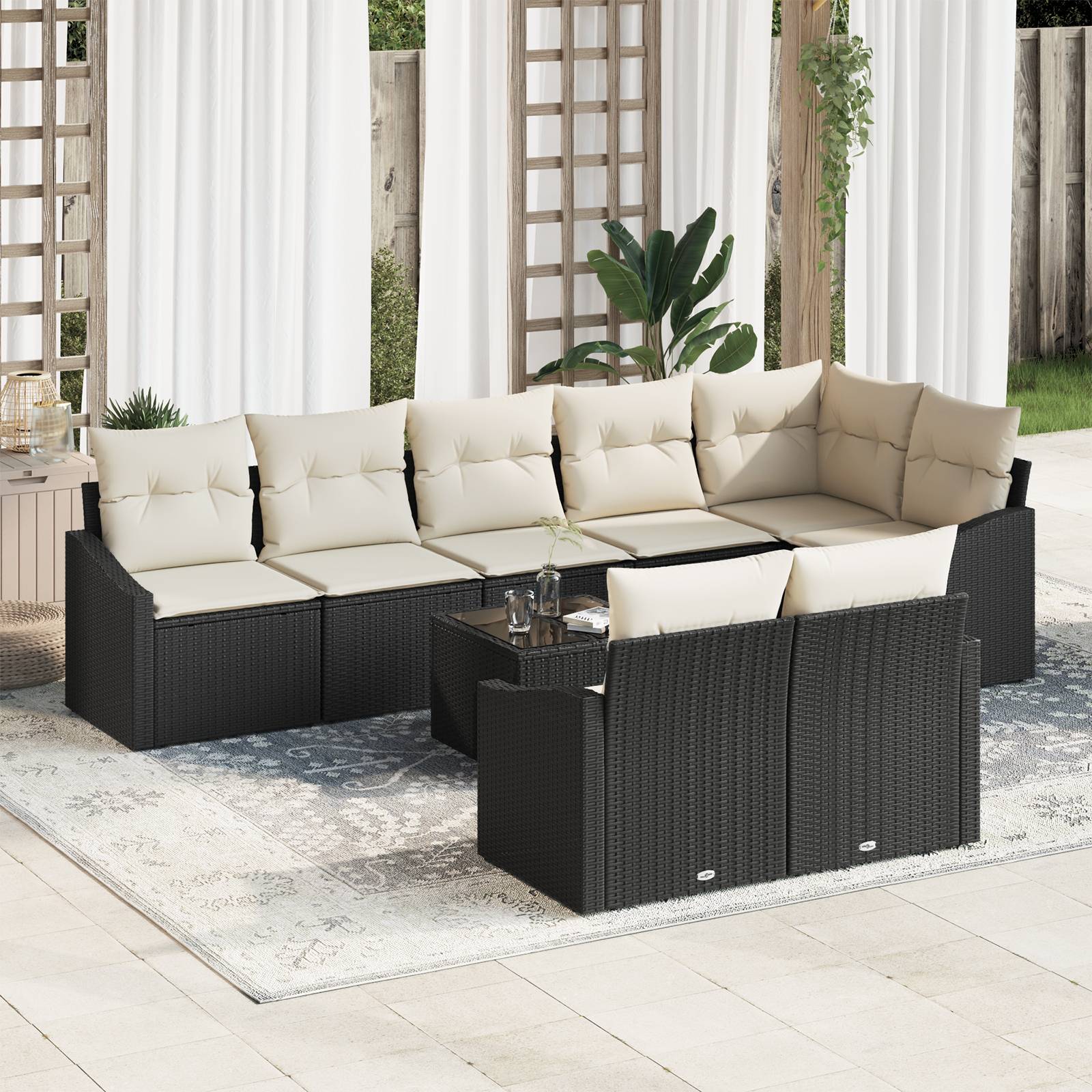 vidaXL 8-teiliges Gartensofa-Set mit Kissen Braun Poly Rattan