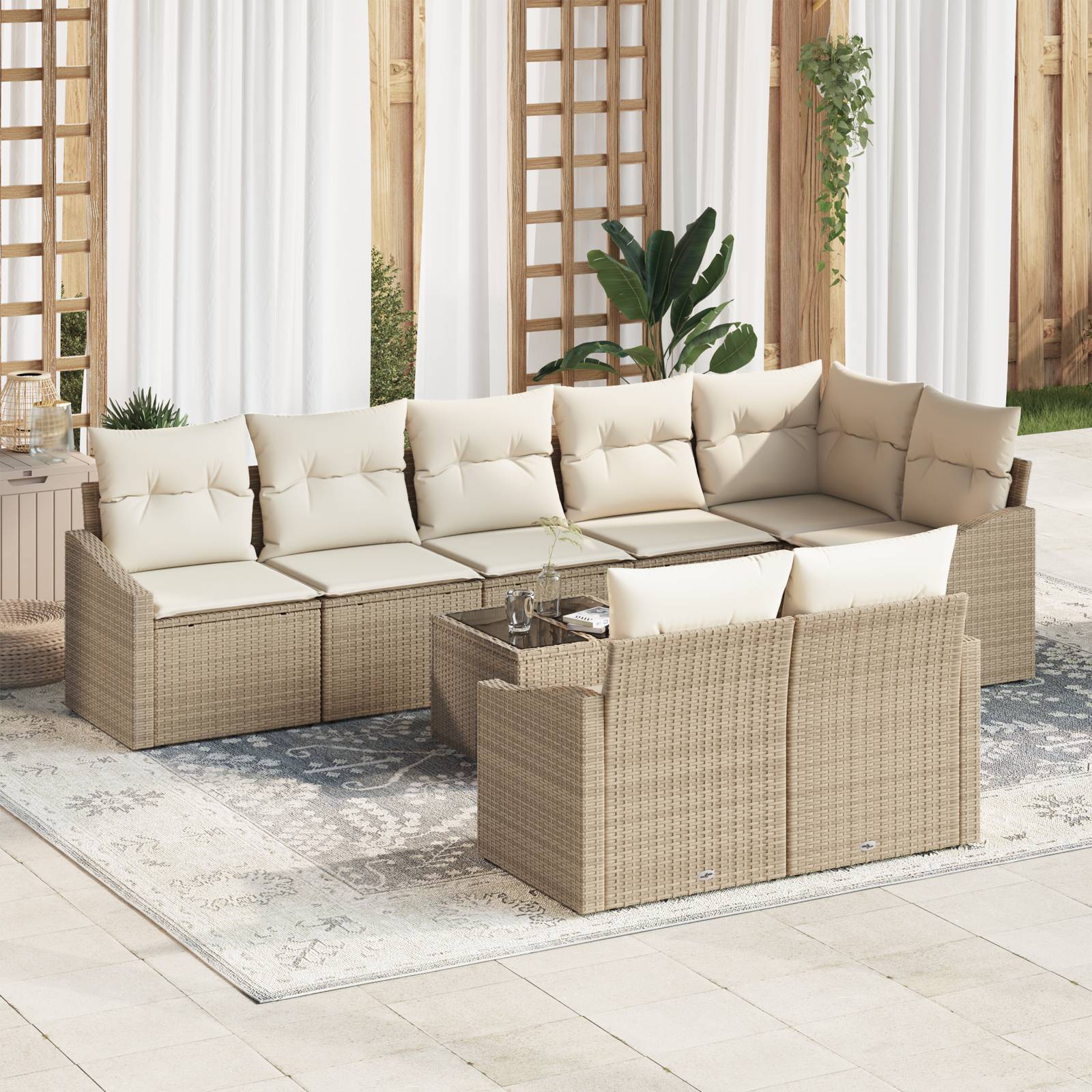 vidaXL 9-teiliges Garten-Sofa-Set mit Kissen Braunes Poly-Rattan