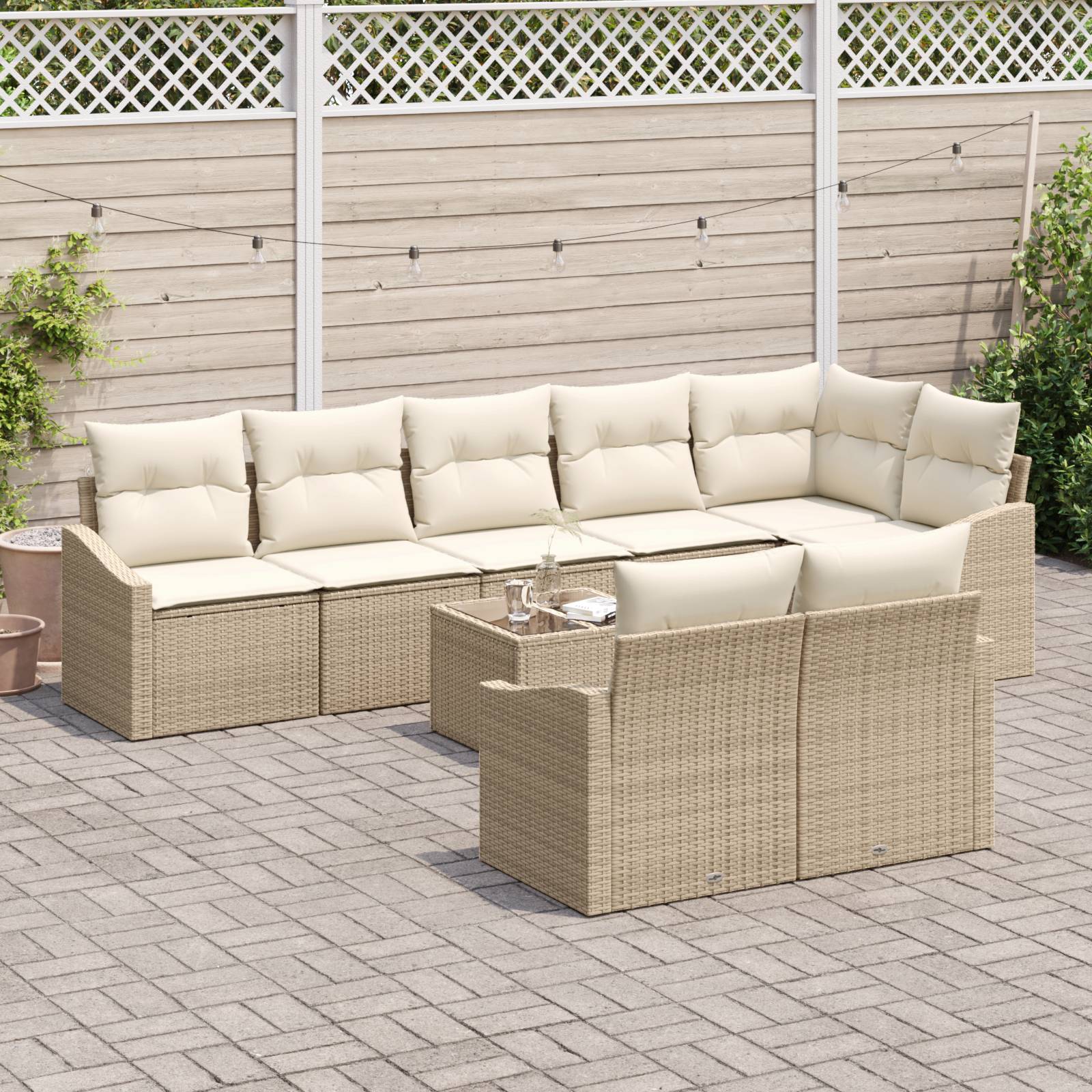 vidaXL 9-teiliges Garten-Sofa-Set mit Kissen Braunes Poly-Rattan
