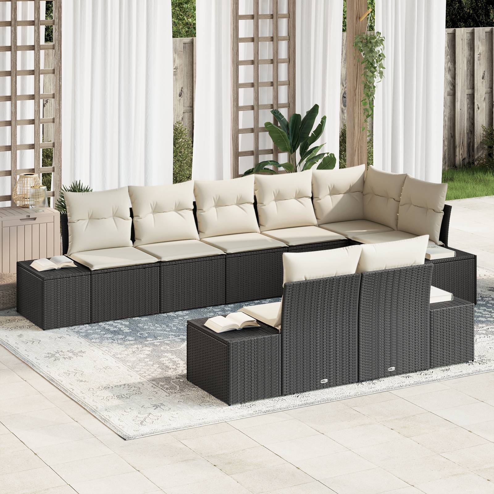 vidaXL 8-teiliges Gartensofa-Set mit Kissen Schwarz Poly Rattan
