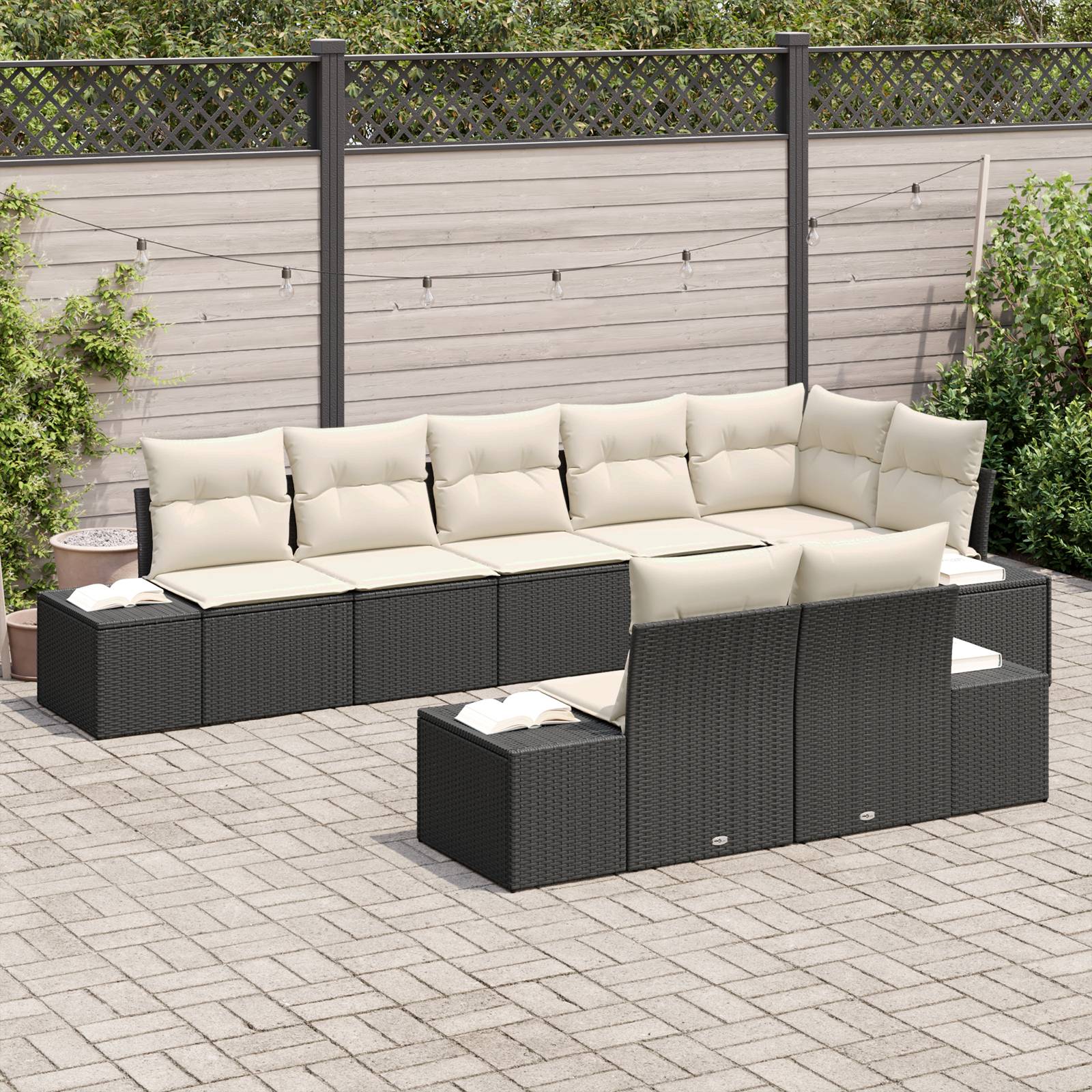 vidaXL 8-teiliges Gartensofa-Set mit Kissen Schwarz Poly Rattan
