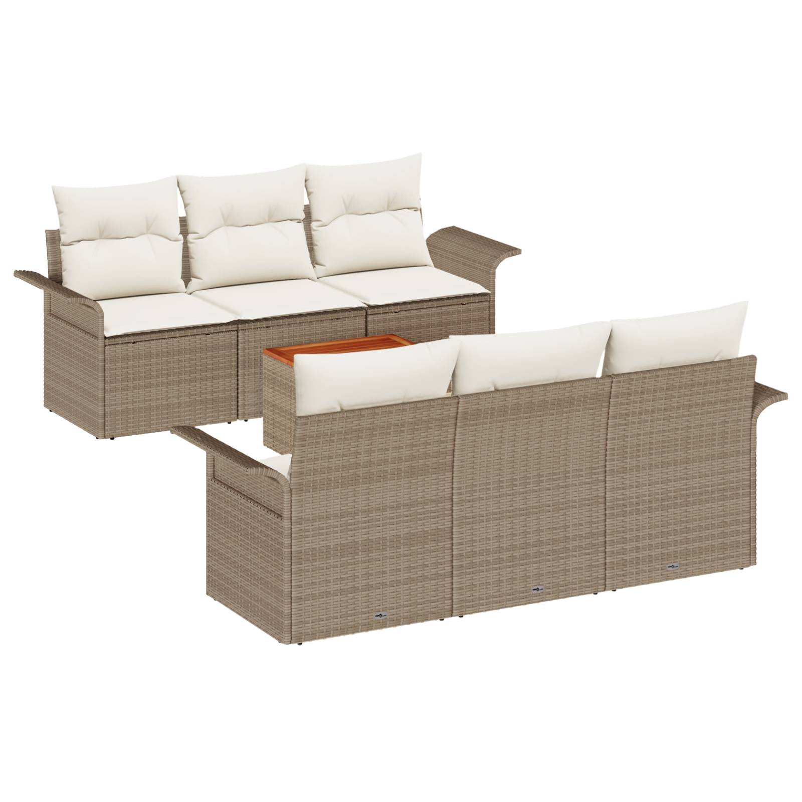 vidaXL 7-teiliges Garten Sofaset mit Kissen Beige Poly Rattan Akazie