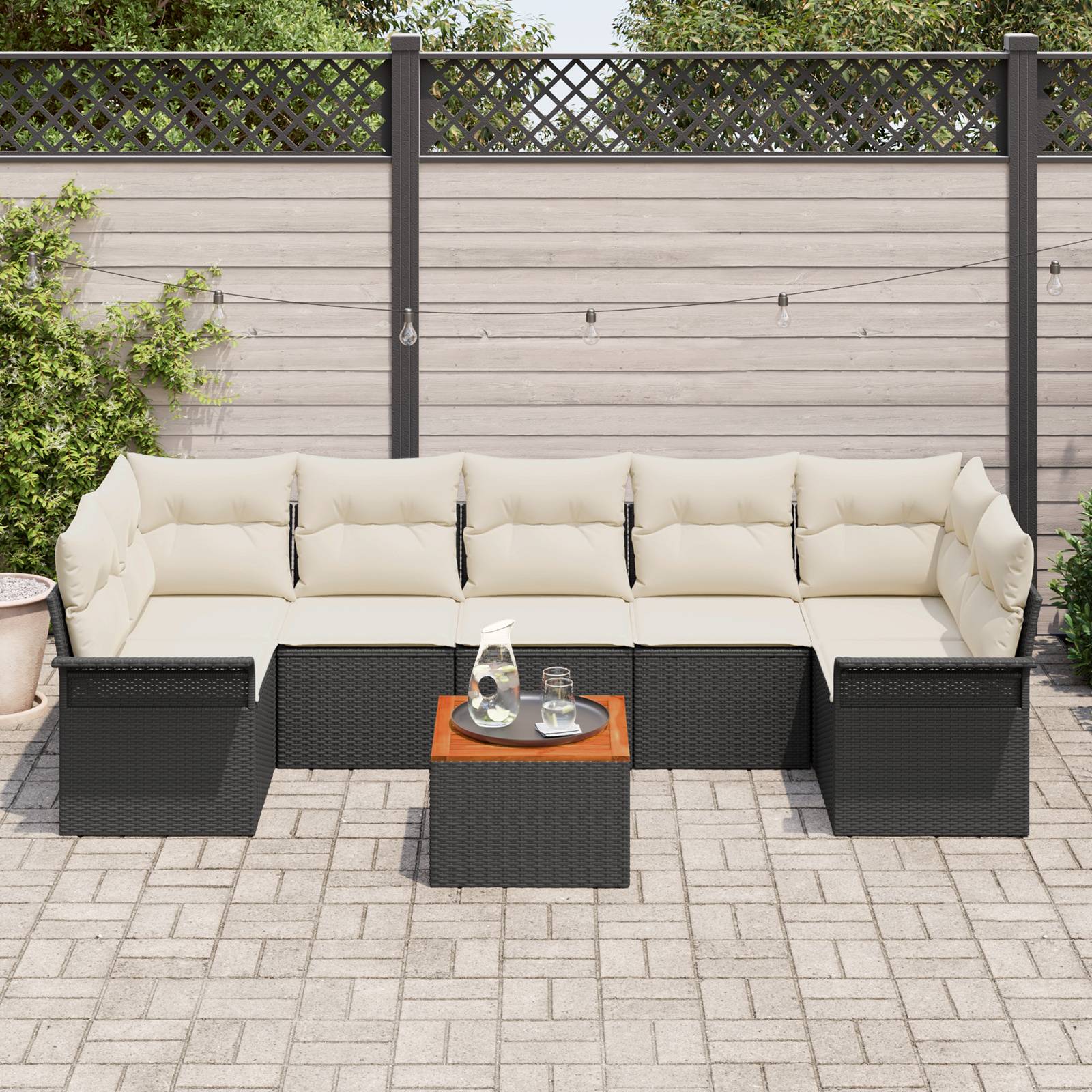 vidaXL 8-teiliges Garten-Sofaset mit Kissen Schwarz Poly-Rattan Akazie
