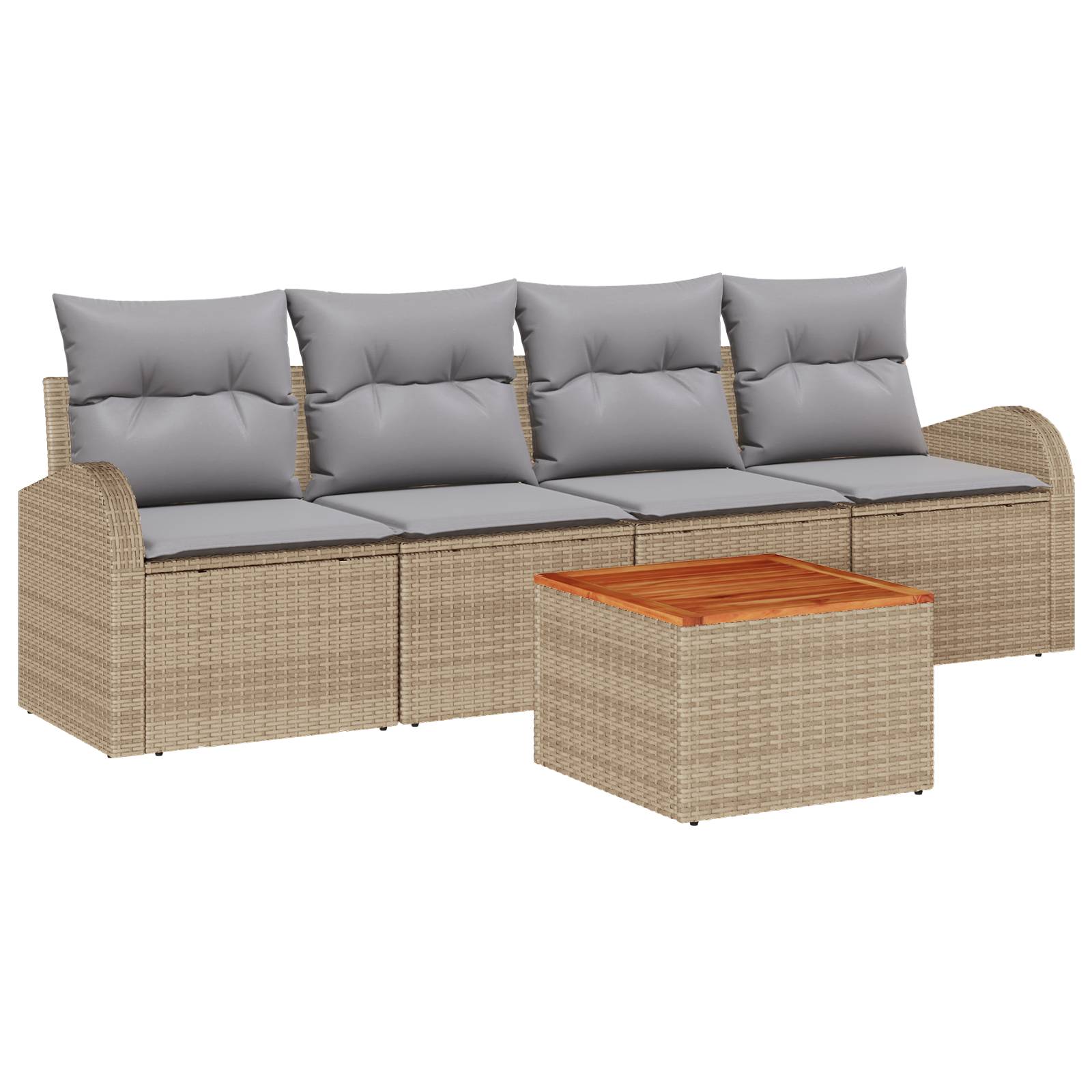 vidaXL 5-teiliges Garten Sofa Set mit Kissen Beige Poly Rattan Akazie