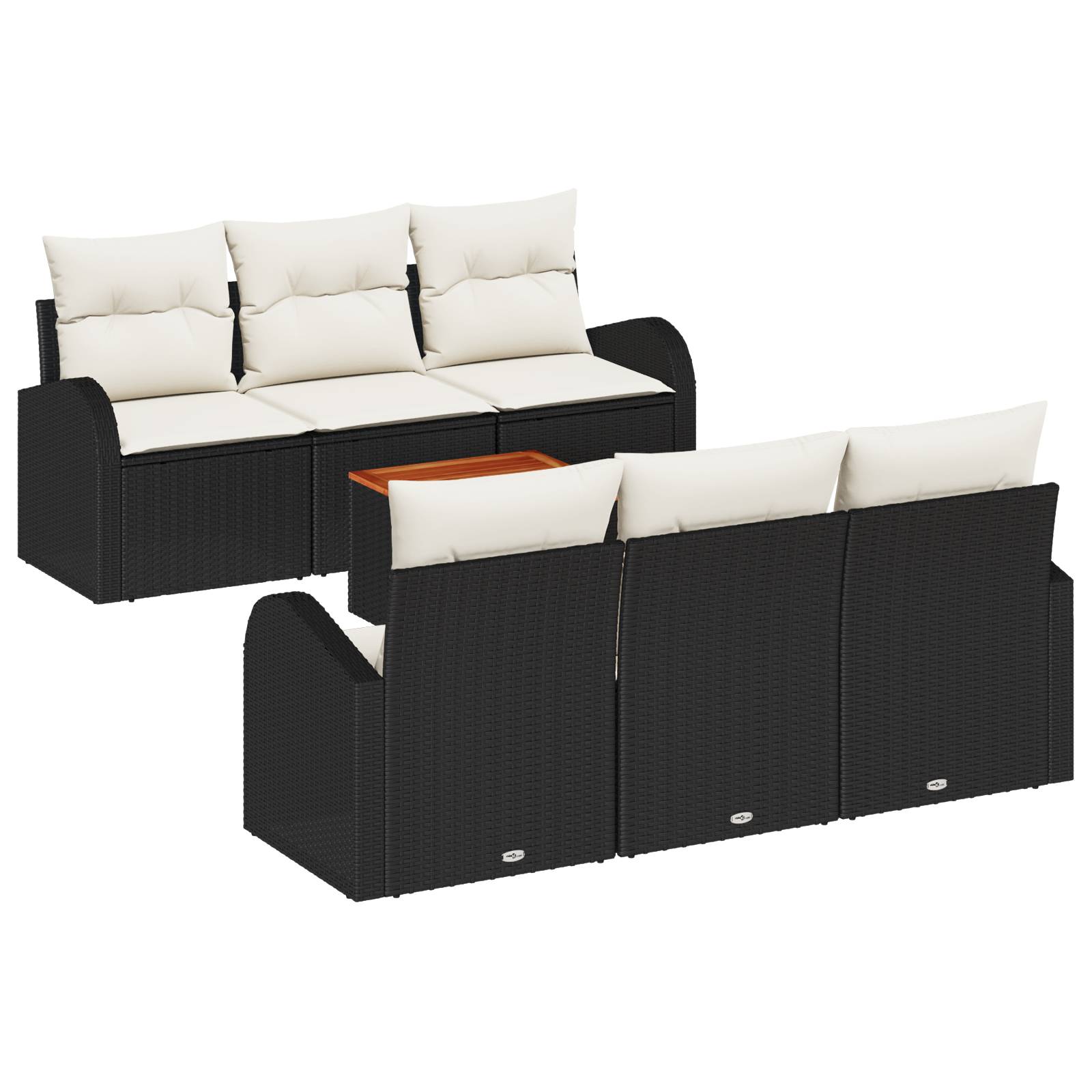 vidaXL 7-teiliges Garten Sofa Set mit Kissen in schwarzem Poly Rattan Akazie