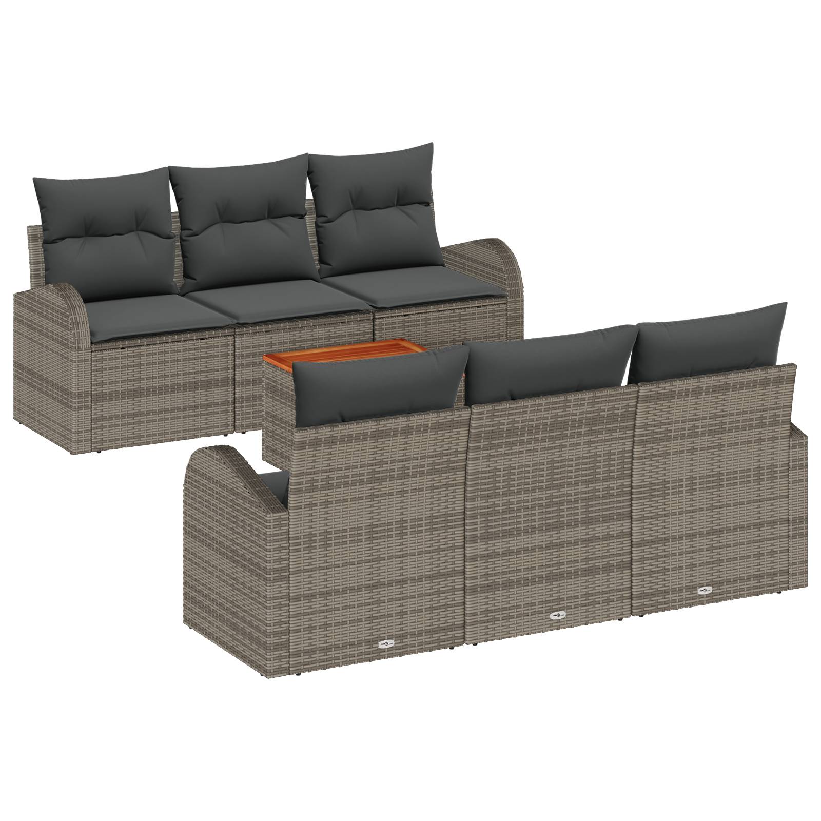 vidaXL 7-teiliges Garten-Sofaset mit Kissen Grau Poly-Rattan Akazie