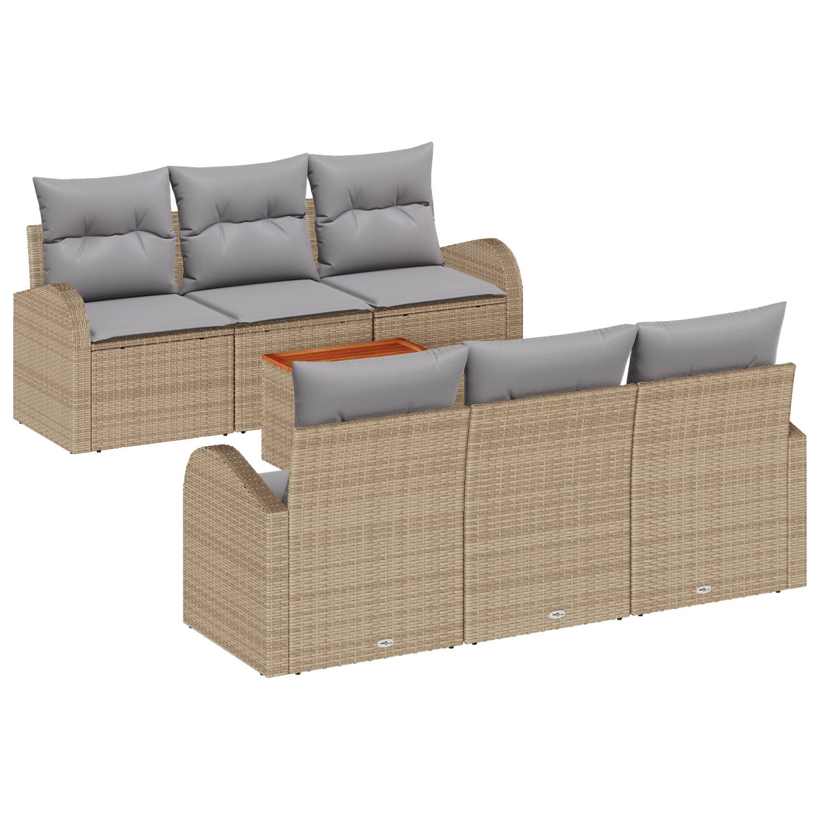 vidaXL 7-teiliges Garten Sofa Set mit Kissen Beige Poly Rattan Akazie