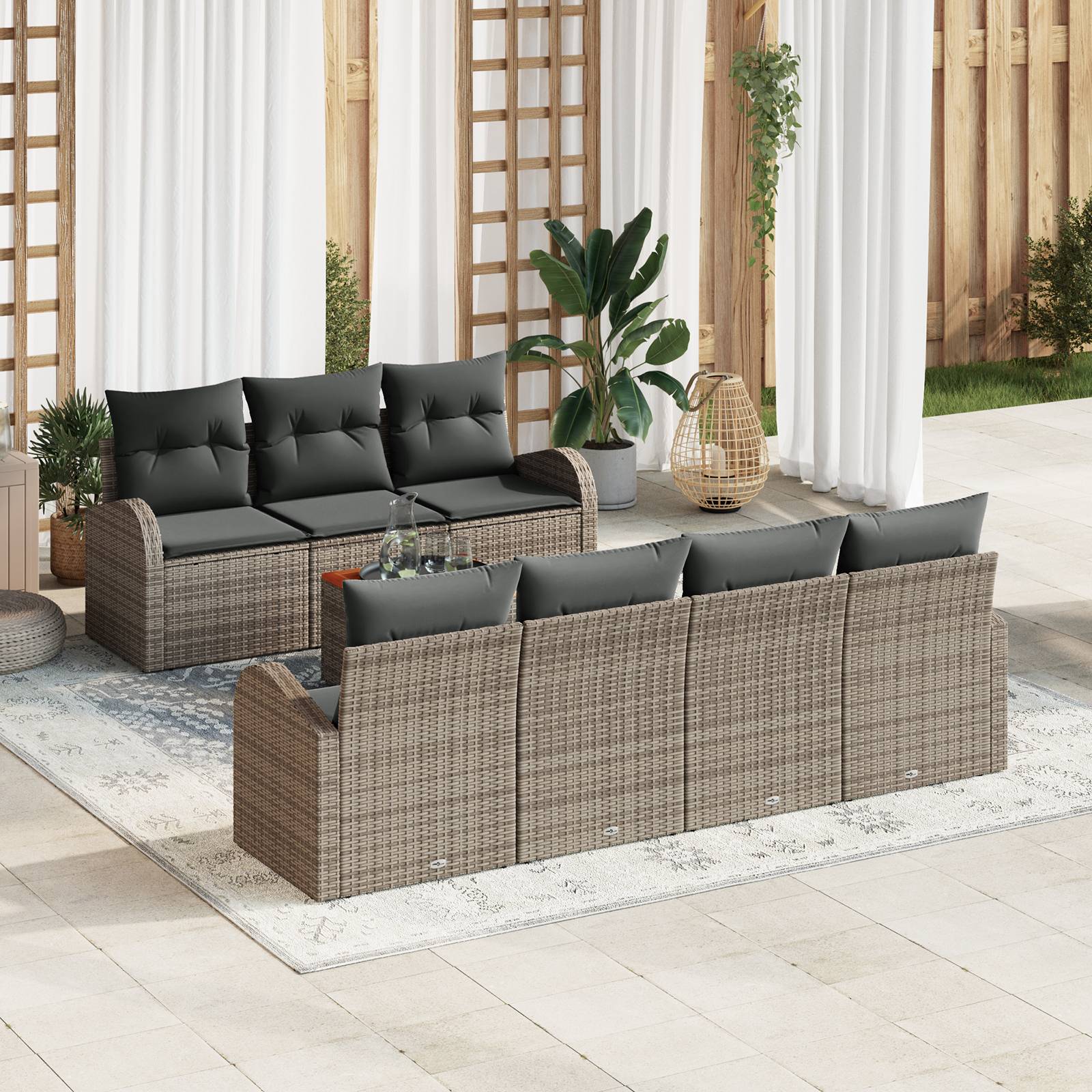 vidaXL 8-teiliges Garten Sofa Set mit Kissen Grau Poly Rattan Akazie