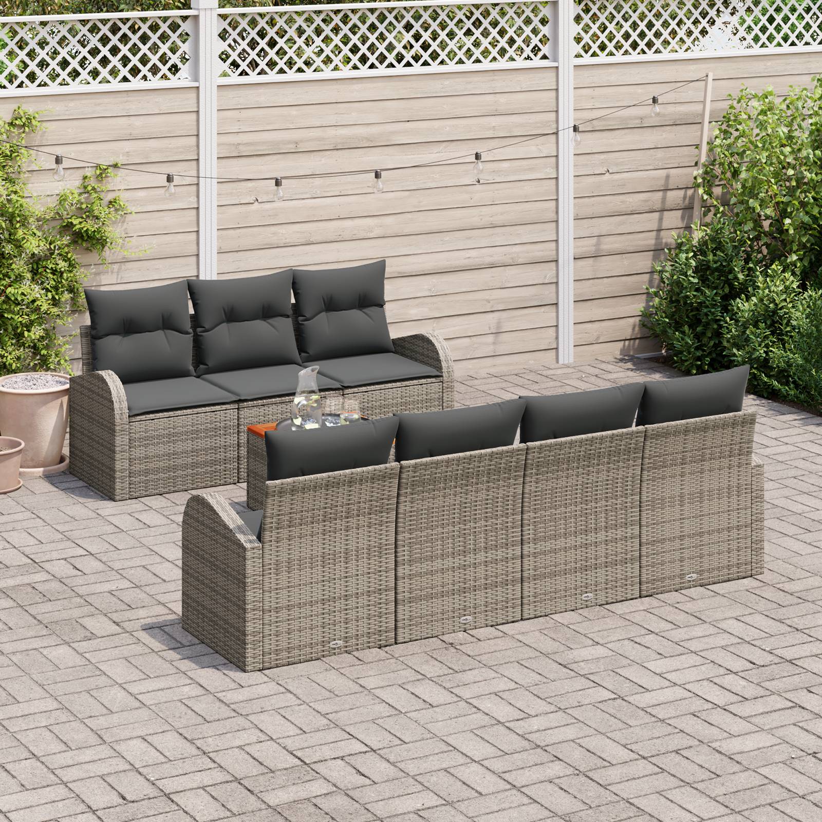 vidaXL 8-teiliges Garten Sofa Set mit Kissen Grau Poly Rattan Akazie
