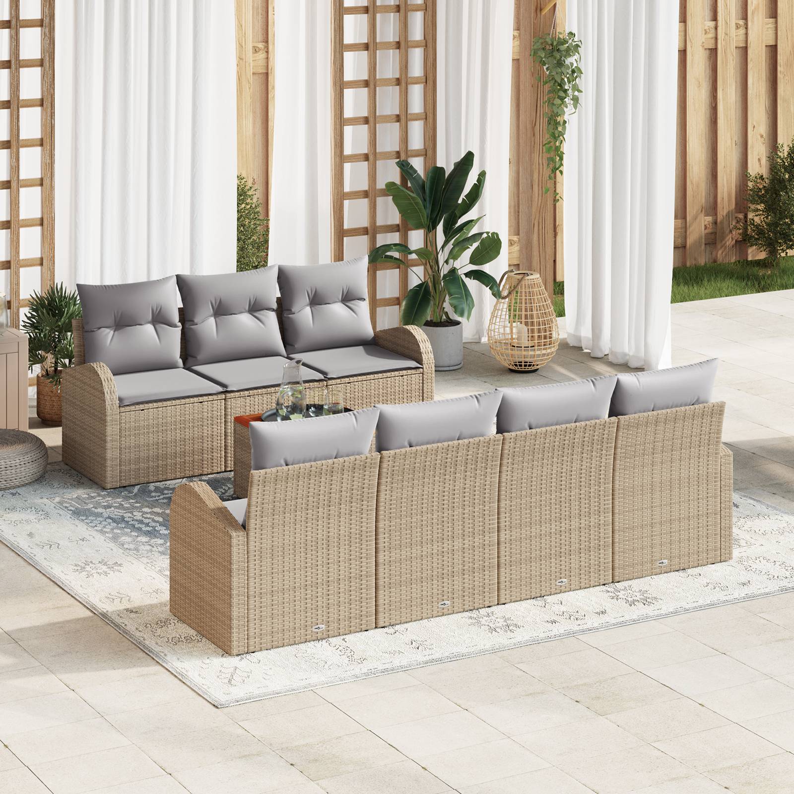 vidaXL 8-teiliges Garten Sofa Set mit Kissen Beige Poly Rattan Akazie