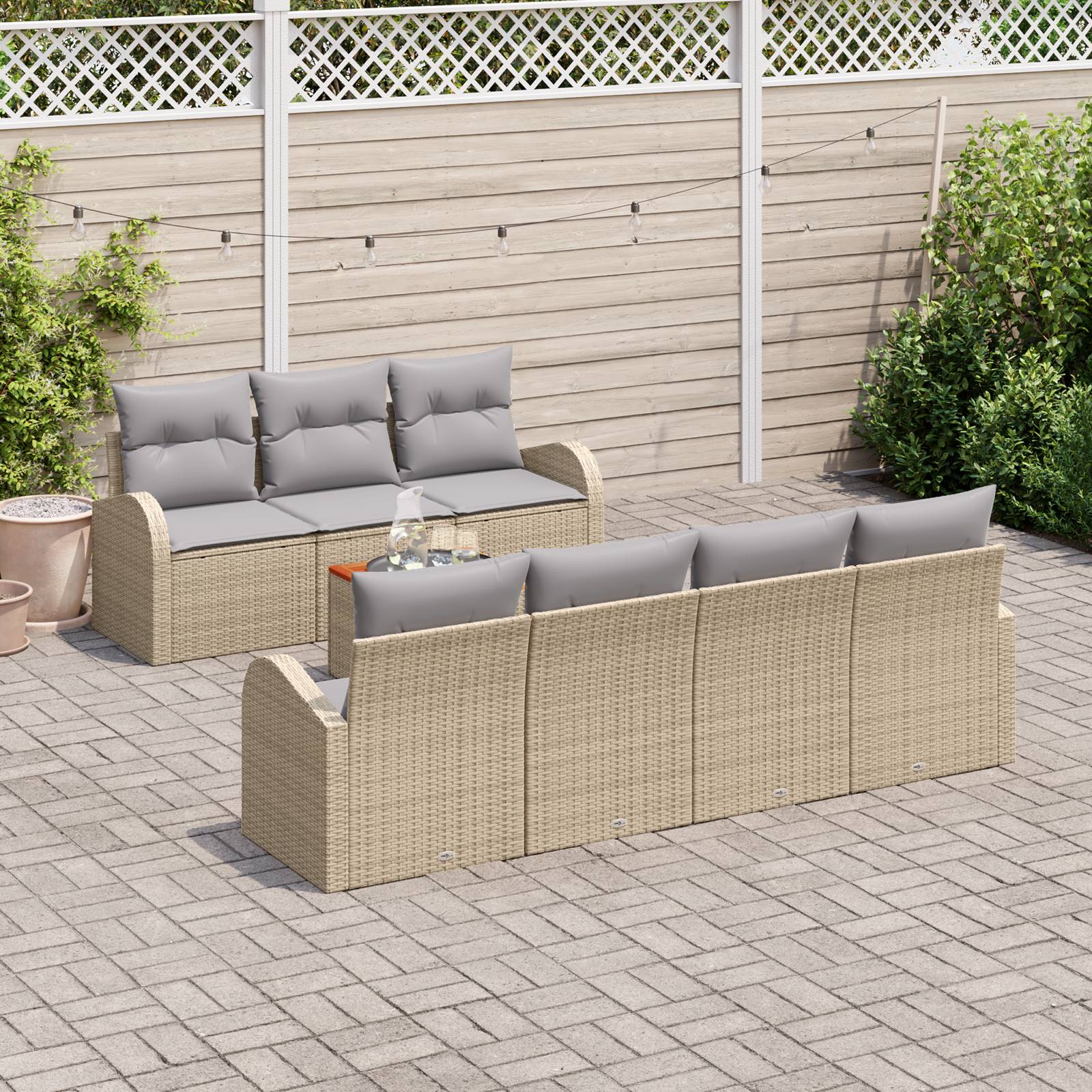 vidaXL 8-teiliges Garten Sofa Set mit Kissen Beige Poly Rattan Akazie