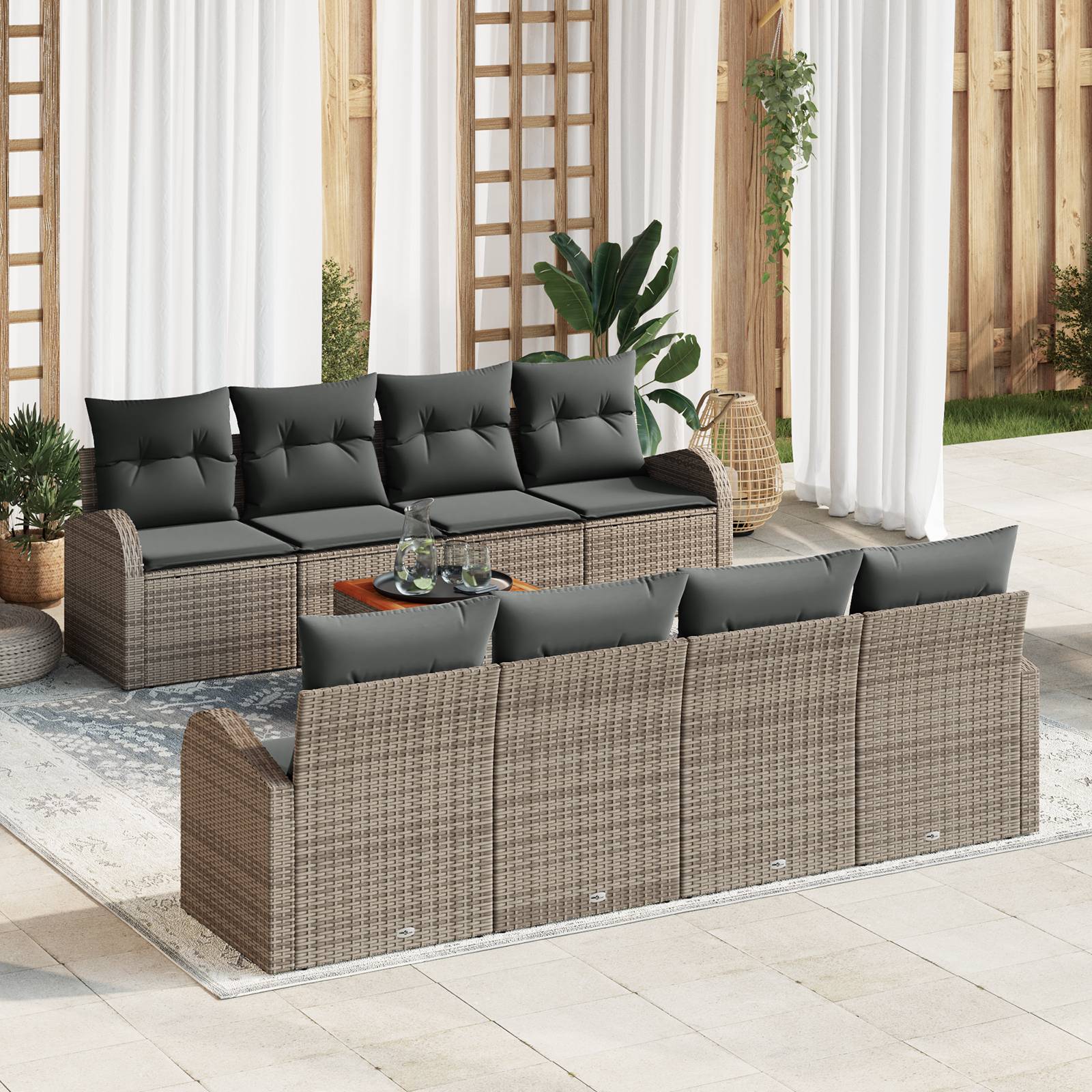 vidaXL 9-teiliges Garten-Sofa-Set mit Kissen Grau Poly-Rattan Akazie