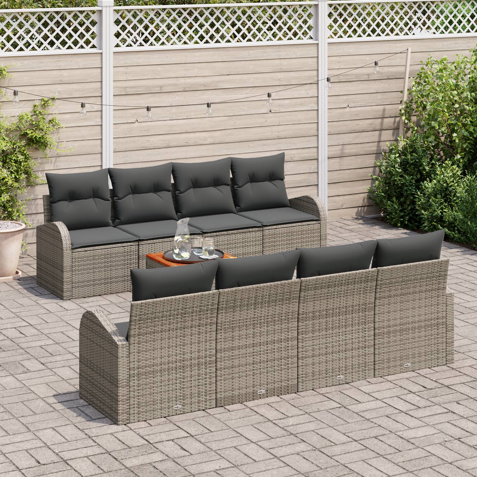 vidaXL 9-teiliges Garten-Sofa-Set mit Kissen Grau Poly-Rattan Akazie