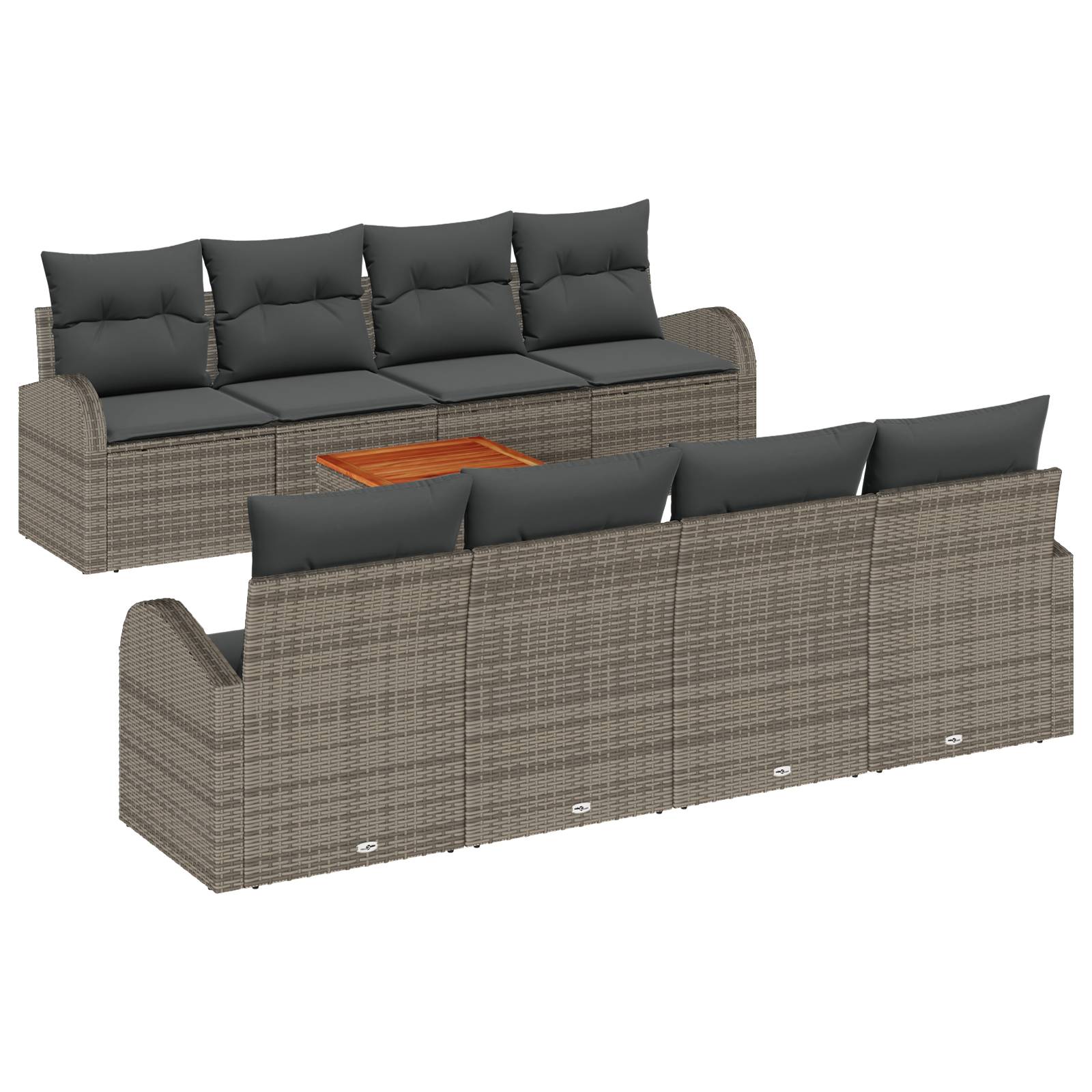 vidaXL 9-teiliges Garten-Sofa-Set mit Kissen Grau Poly-Rattan Akazie