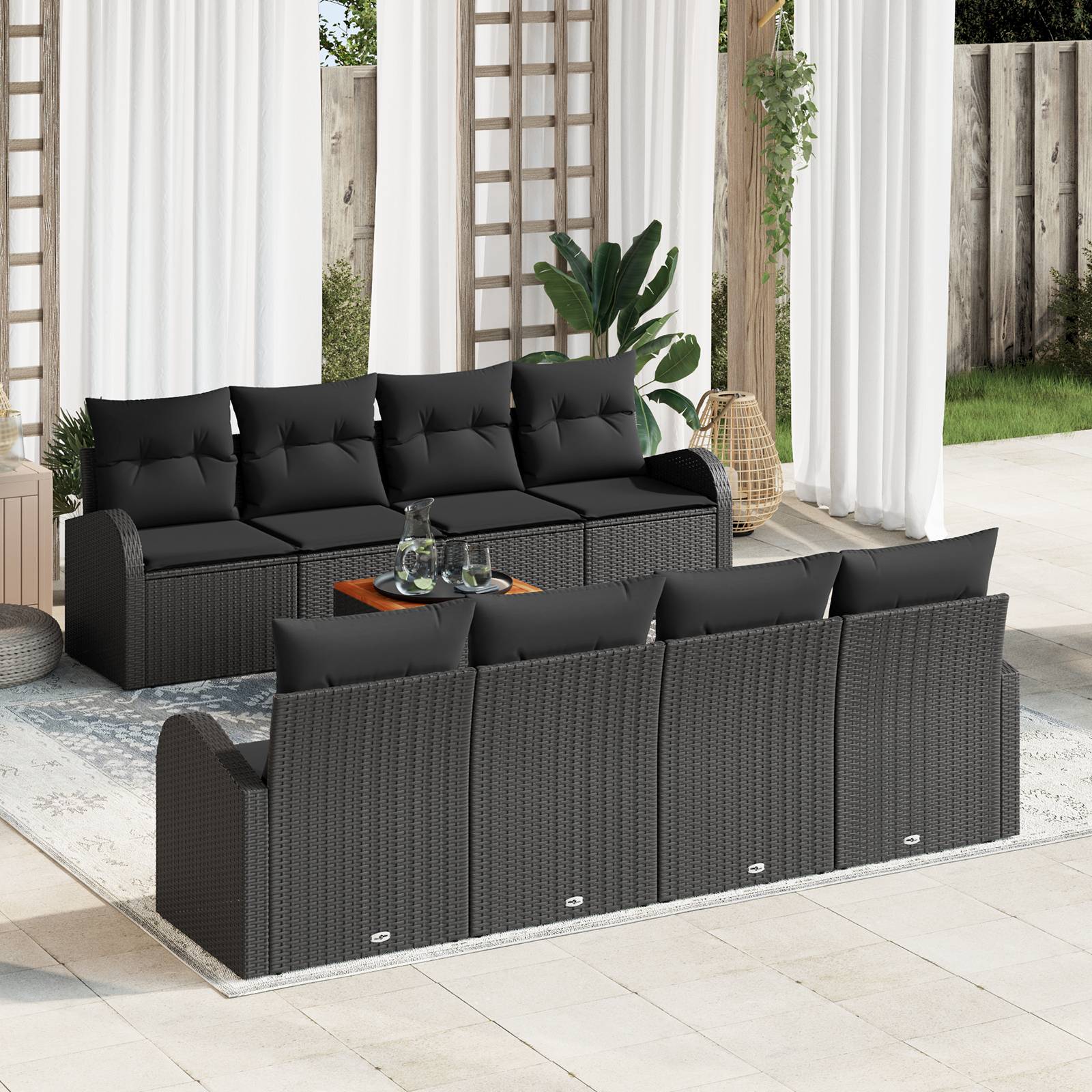 vidaXL 9-tlg. Garten-Sofagarnitur mit Kissen Schwarz Poly Rattan