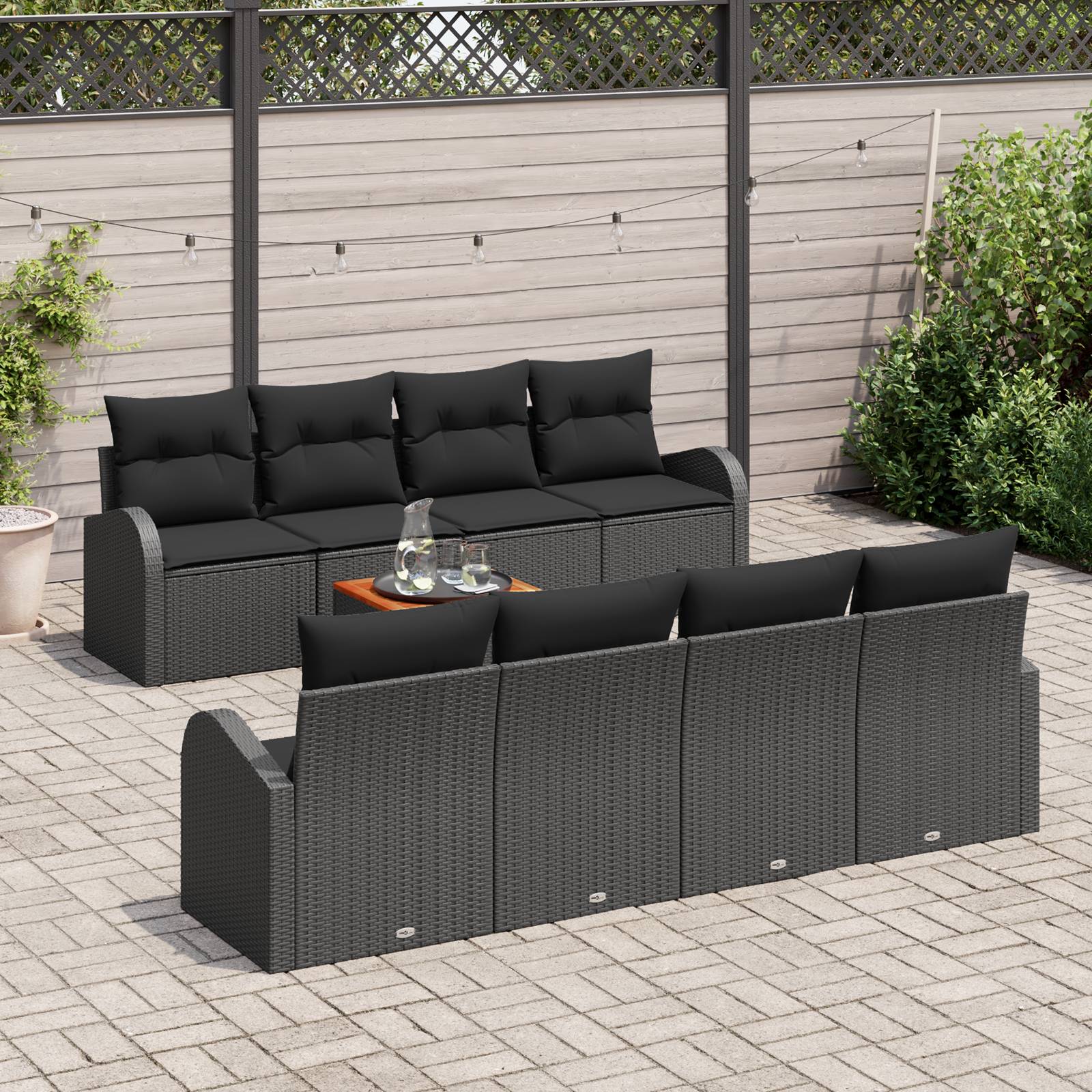 vidaXL 9-tlg. Garten-Sofagarnitur mit Kissen Schwarz Poly Rattan
