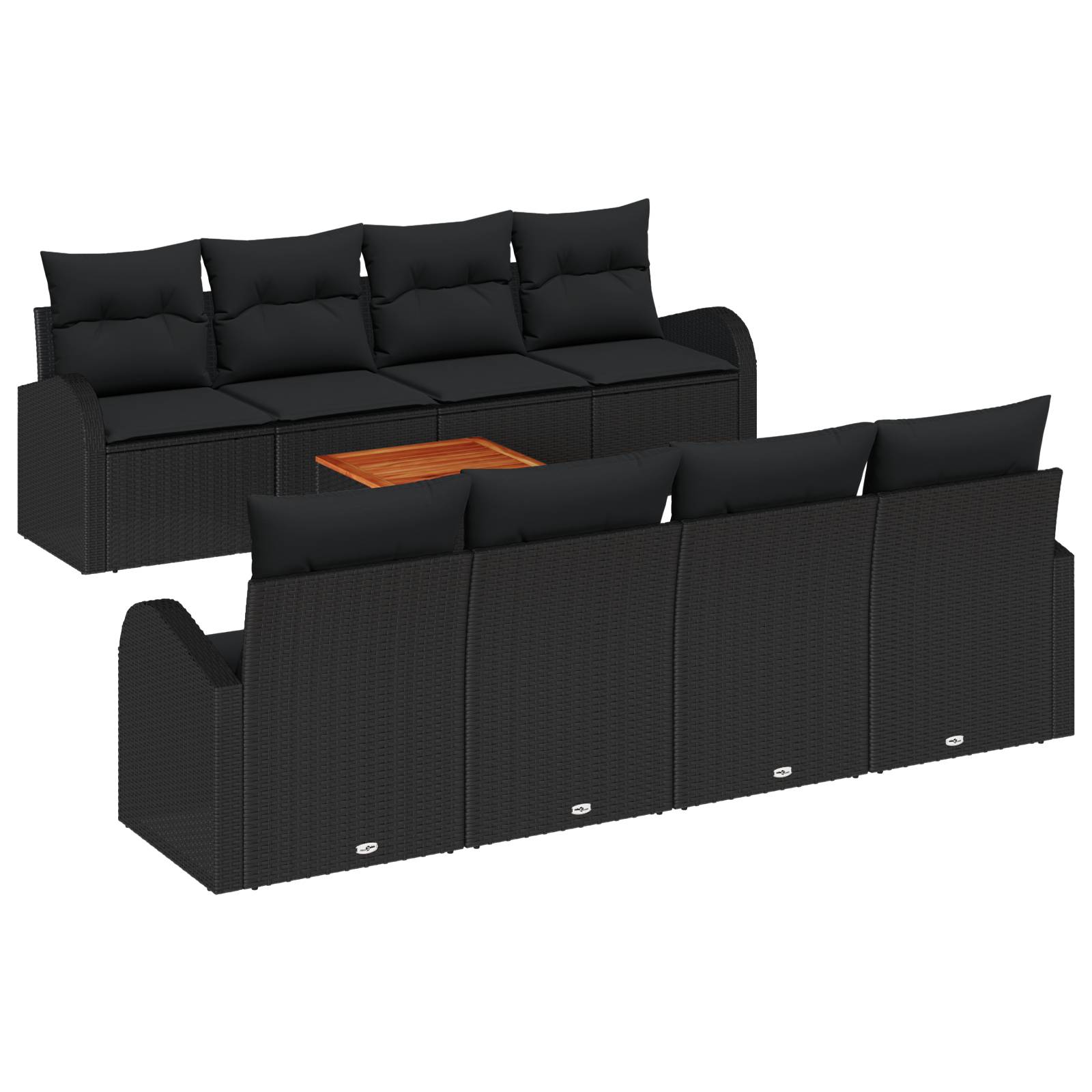 vidaXL 9-tlg. Garten-Sofagarnitur mit Kissen Schwarz Poly Rattan