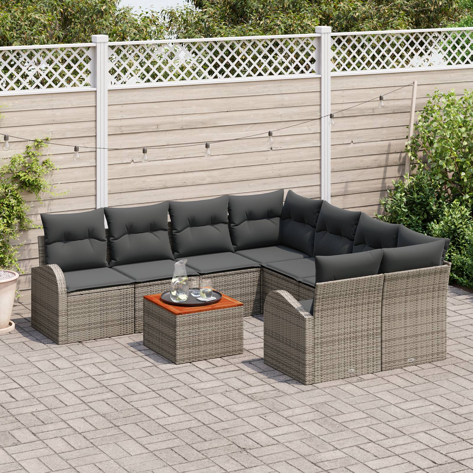 vidaXL 9-teilige Garten Sofa Set mit Kissen Grau Poly Rattan Akazie